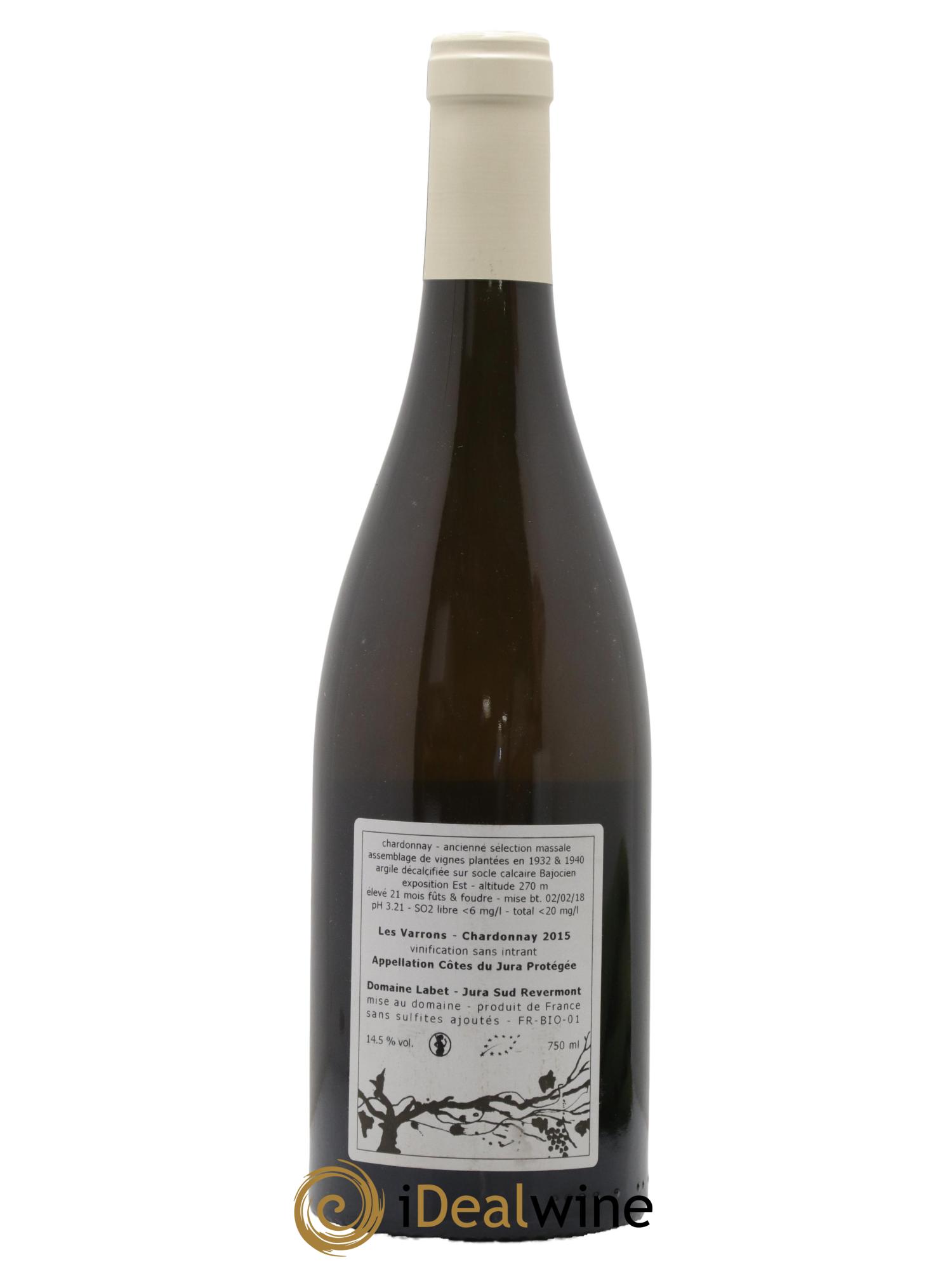 Côtes du Jura Chardonnay Les Varrons Romain - Julien - Charline Labet 2015 - Lot de 1 bouteille - 1