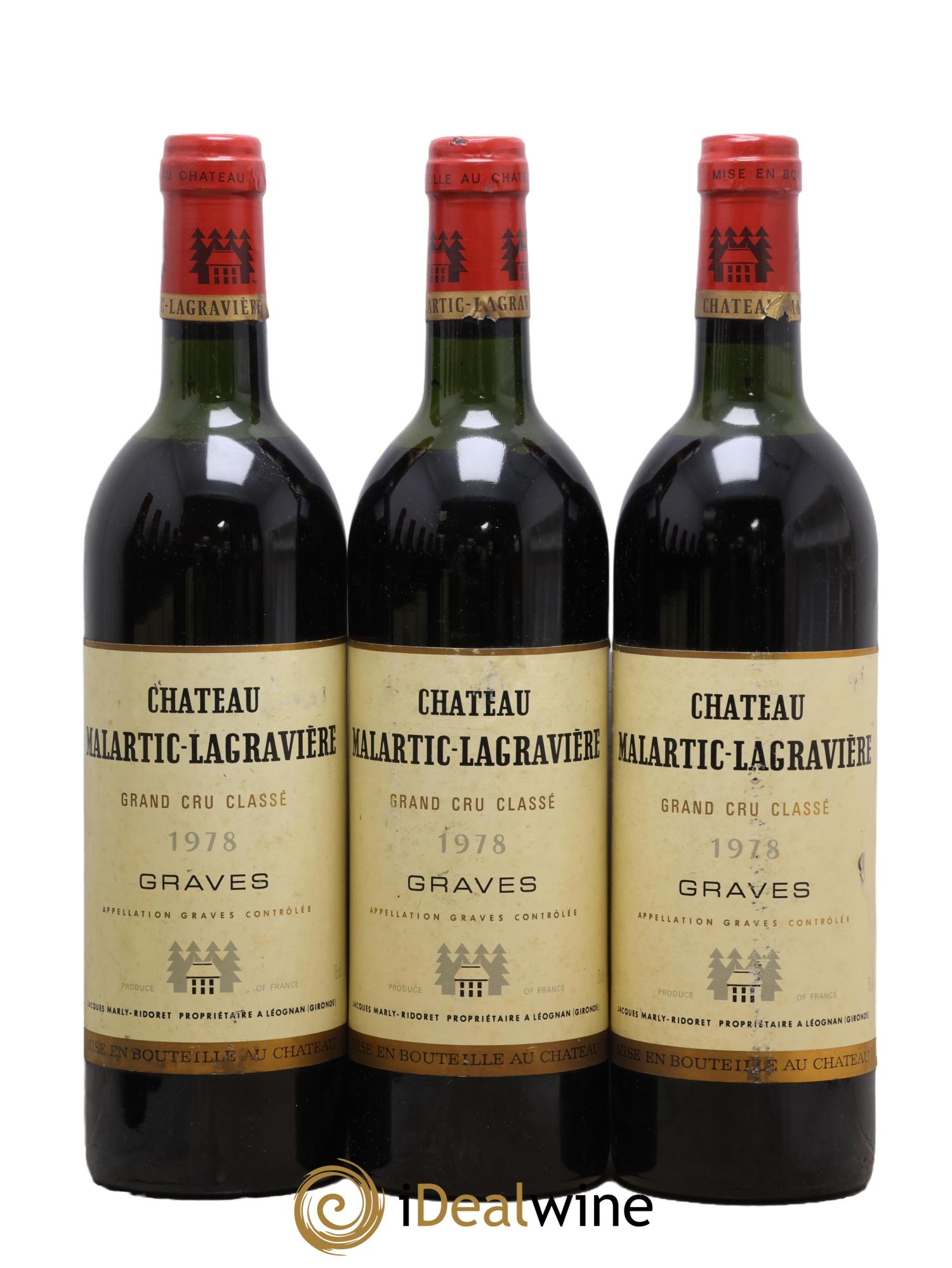 Château Malartic-Lagravière Cru Classé de Graves 1978 - Lot de 3 bouteilles - 0