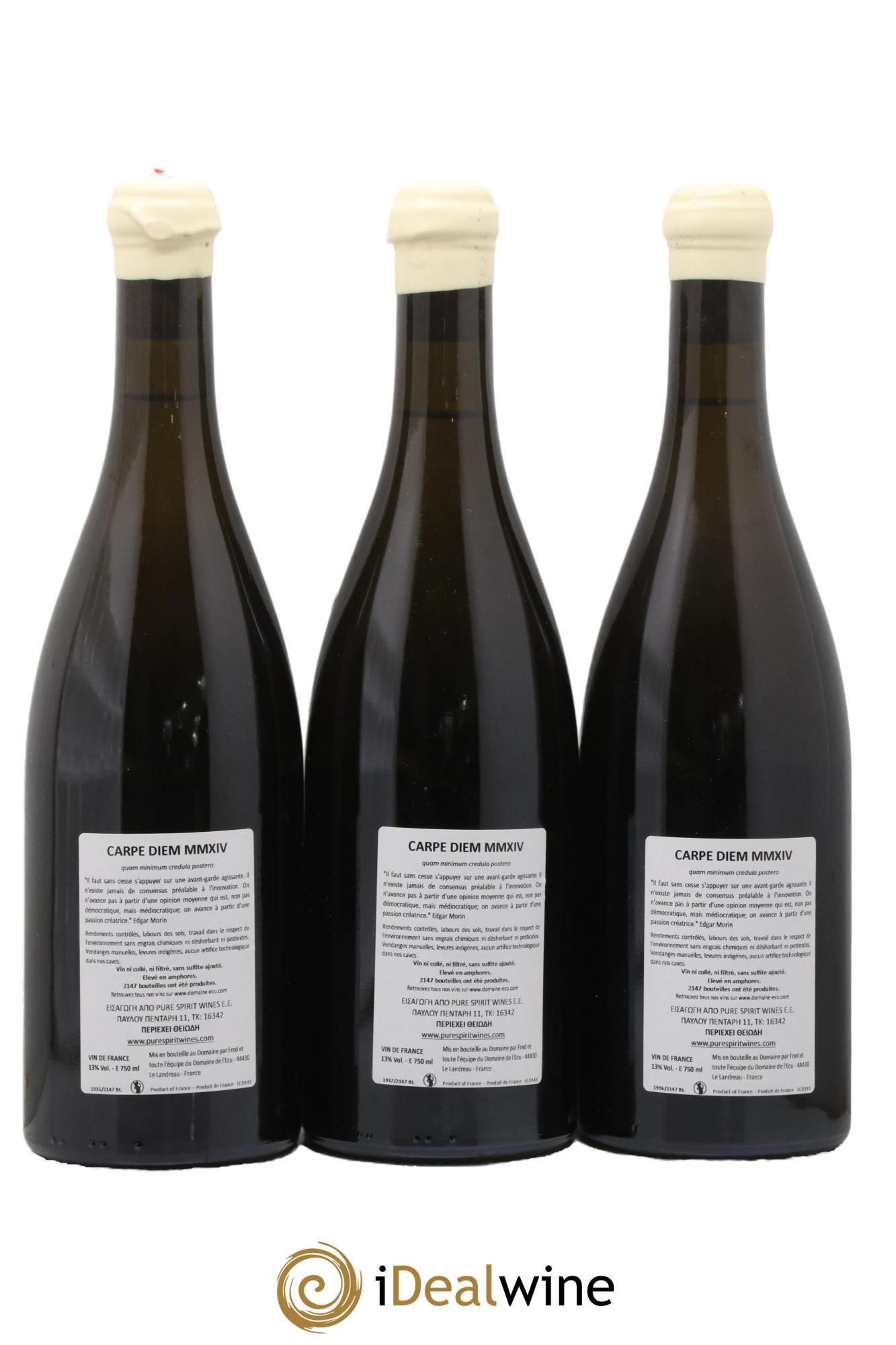 Vin de France Carpe Diem Domaine de L'Ecu 2014 - Lot de 3 bouteilles - 1
