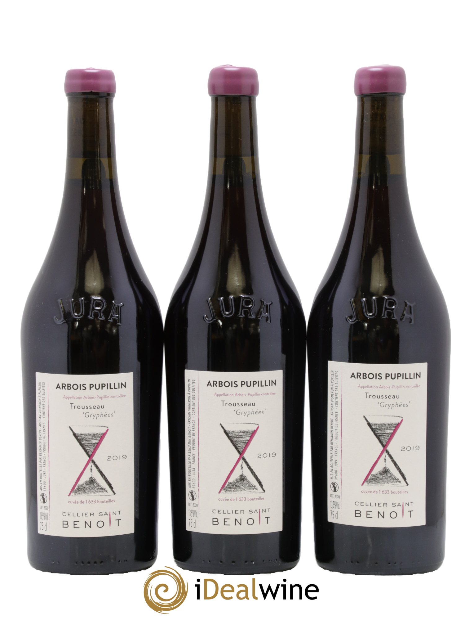 Arbois Pupillin Trousseau Gryphées Cellier Saint-Benoît 2019 - Lot de 3 bouteilles - 0