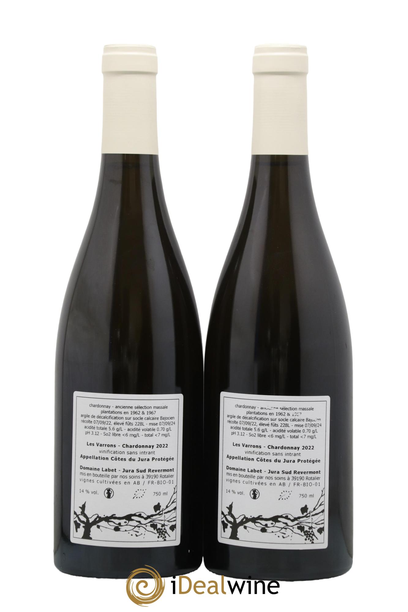 Côtes du Jura Chardonnay Les Varrons Romain - Julien - Charline Labet 2022 - Lot de 2 bouteilles - 1