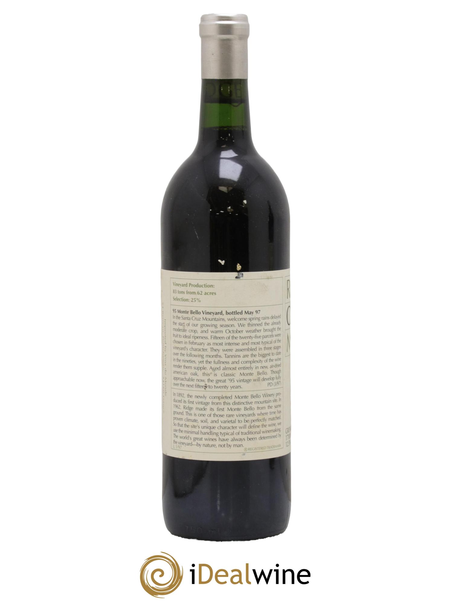 Santa Cruz Mountains Monte Bello Ridge Vineyards 1995 - Lot de 1 bouteille - 1