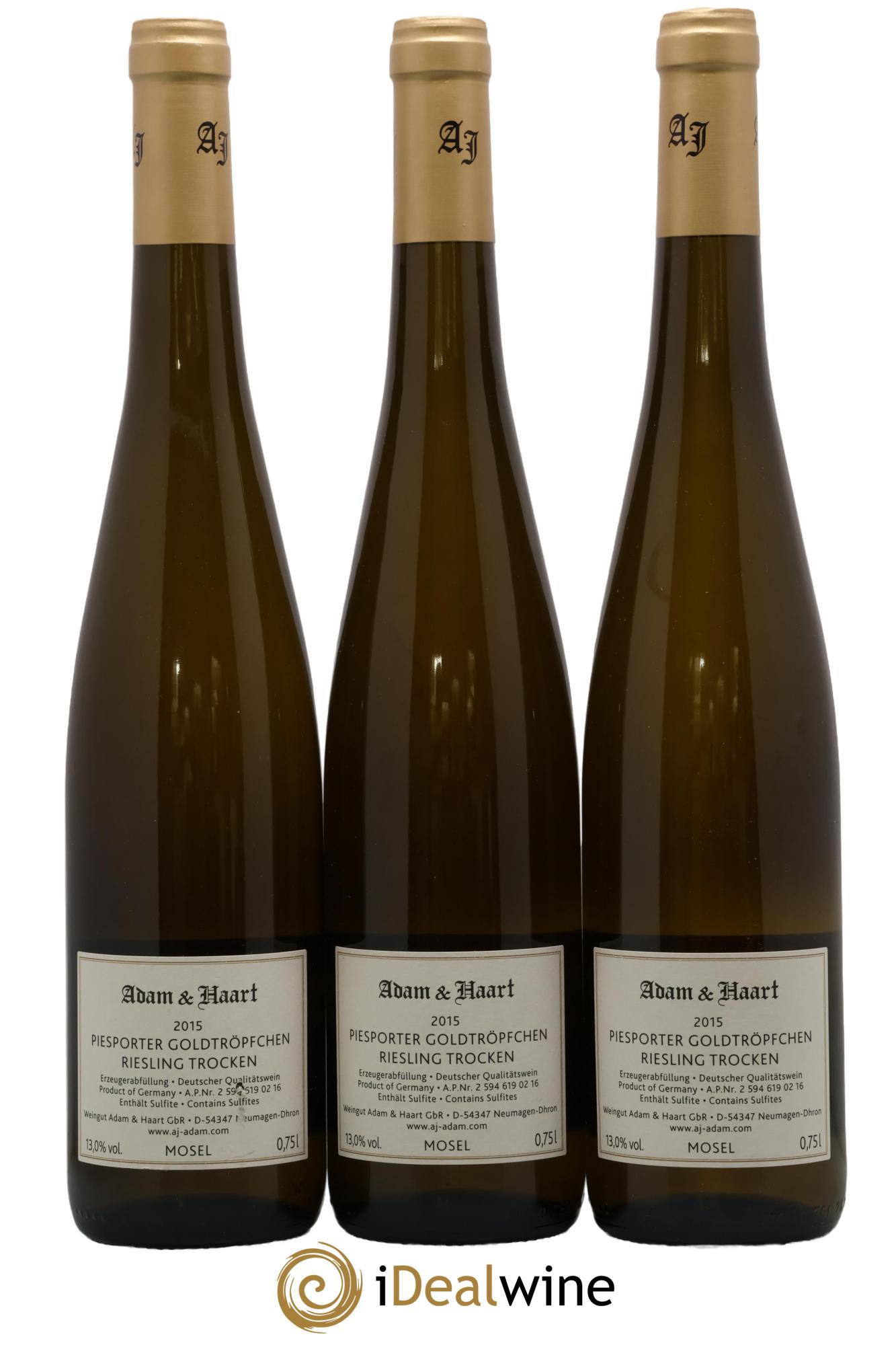 Allemagne Piesporter Goldtröpfchen Trocken Ap 02 16 Weingut A.J. Adam 2015 - Lot of 3 bottles - 1