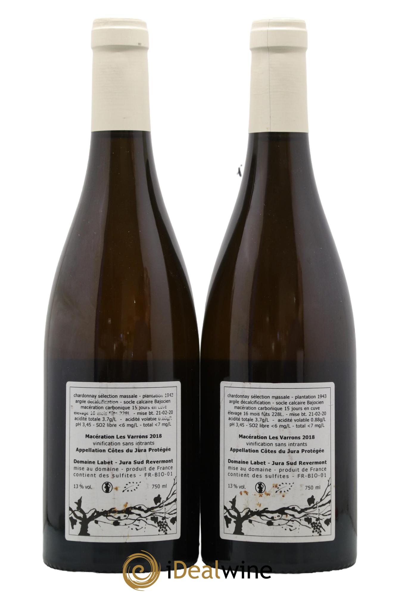 Côtes du Jura Chardonnay Les Varrons Macération Romain - Julien - Charline Labet 2018 - Lot de 2 bouteilles - 1
