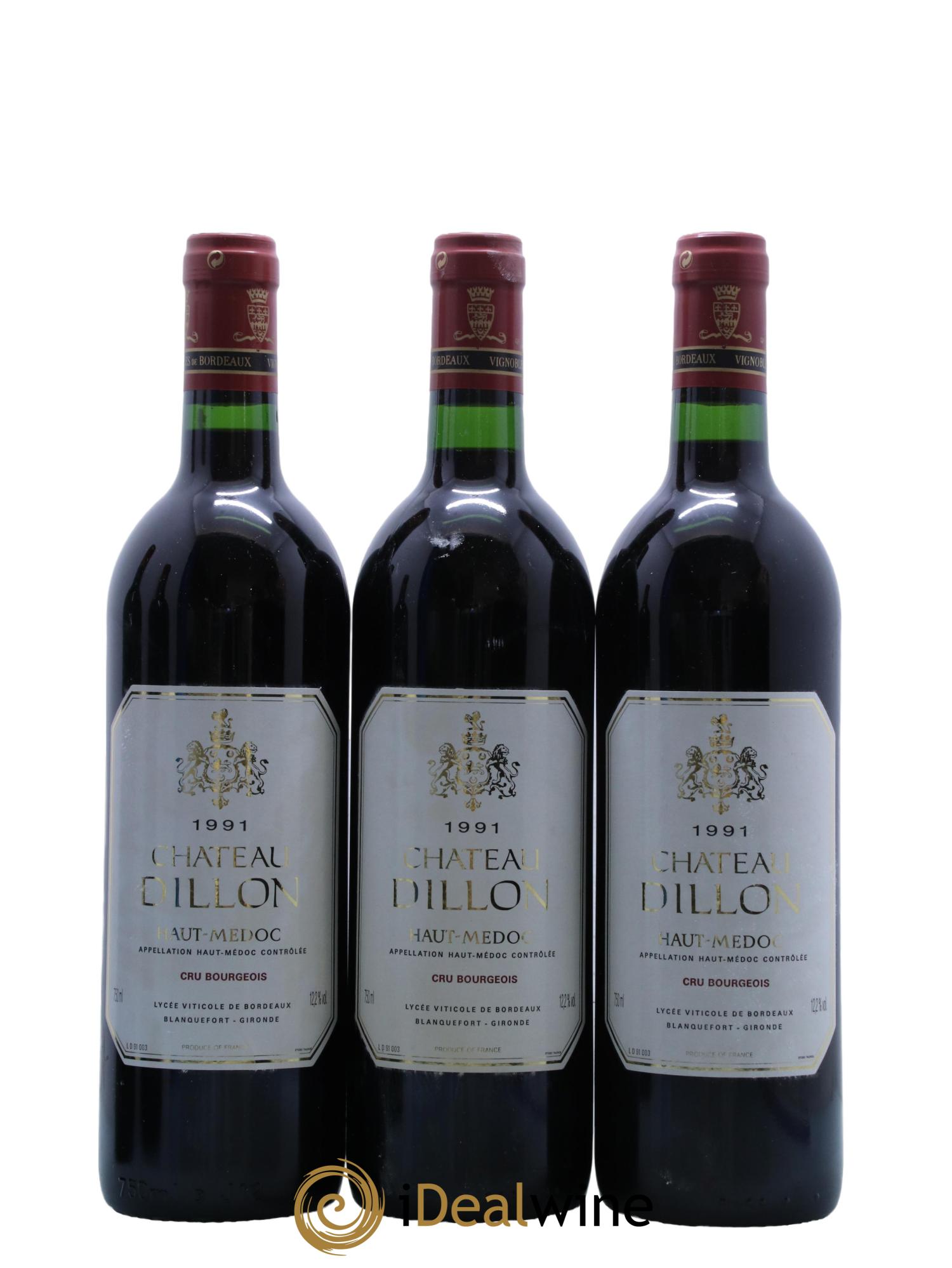 Château Dillon Cru Bourgeois 1991 - Lot de 3 bouteilles - 0