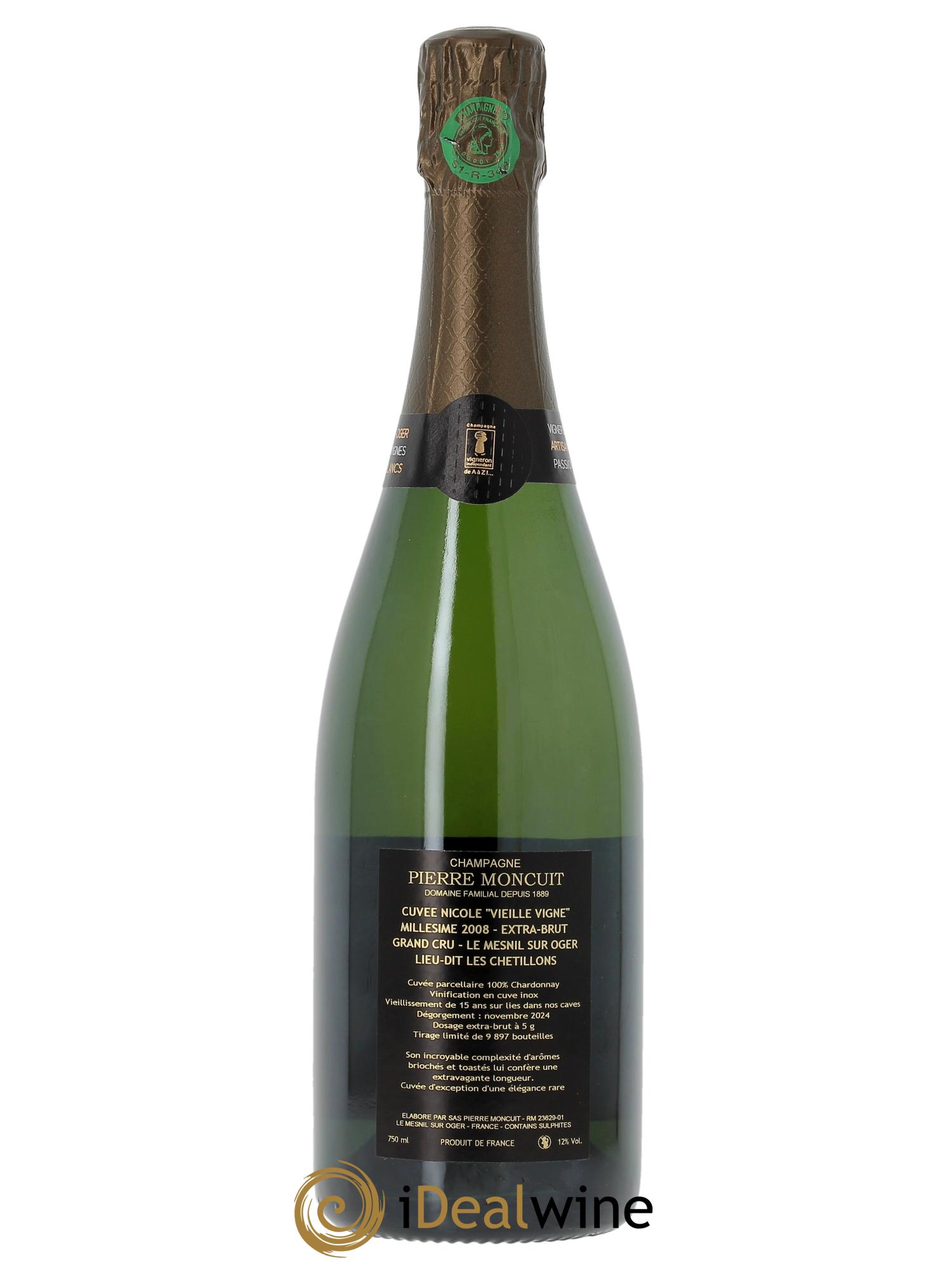 Cuvée Nicole Moncuit Vieilles Vignes Extra-Brut Pierre Moncuit 2008 - Lot de 1 bouteille - 1