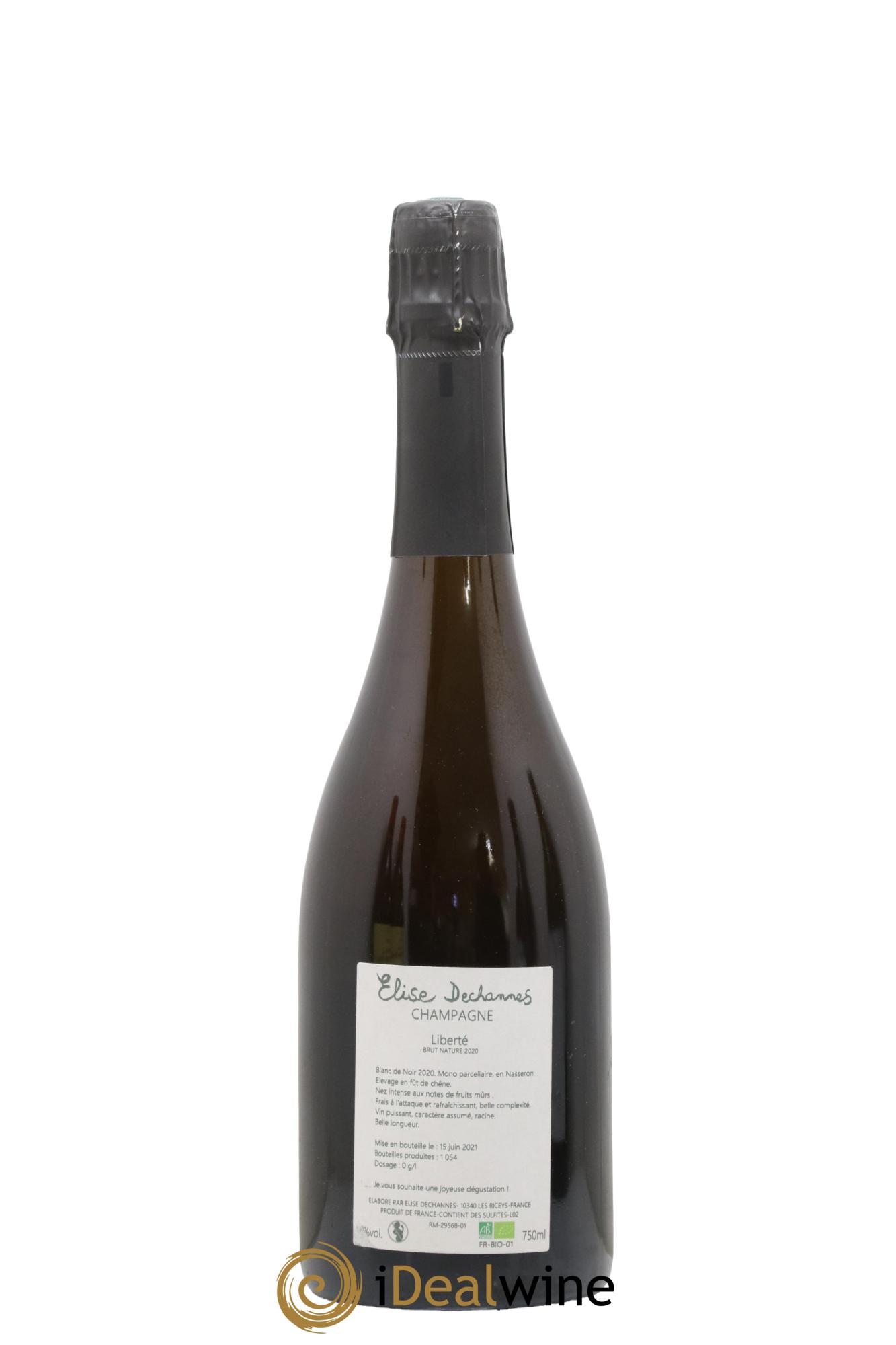 Champagne Liberté Blanc de Noirs Brut Nature Maison Elise Dechannes 2020 - Lot de 1 bouteille - 1