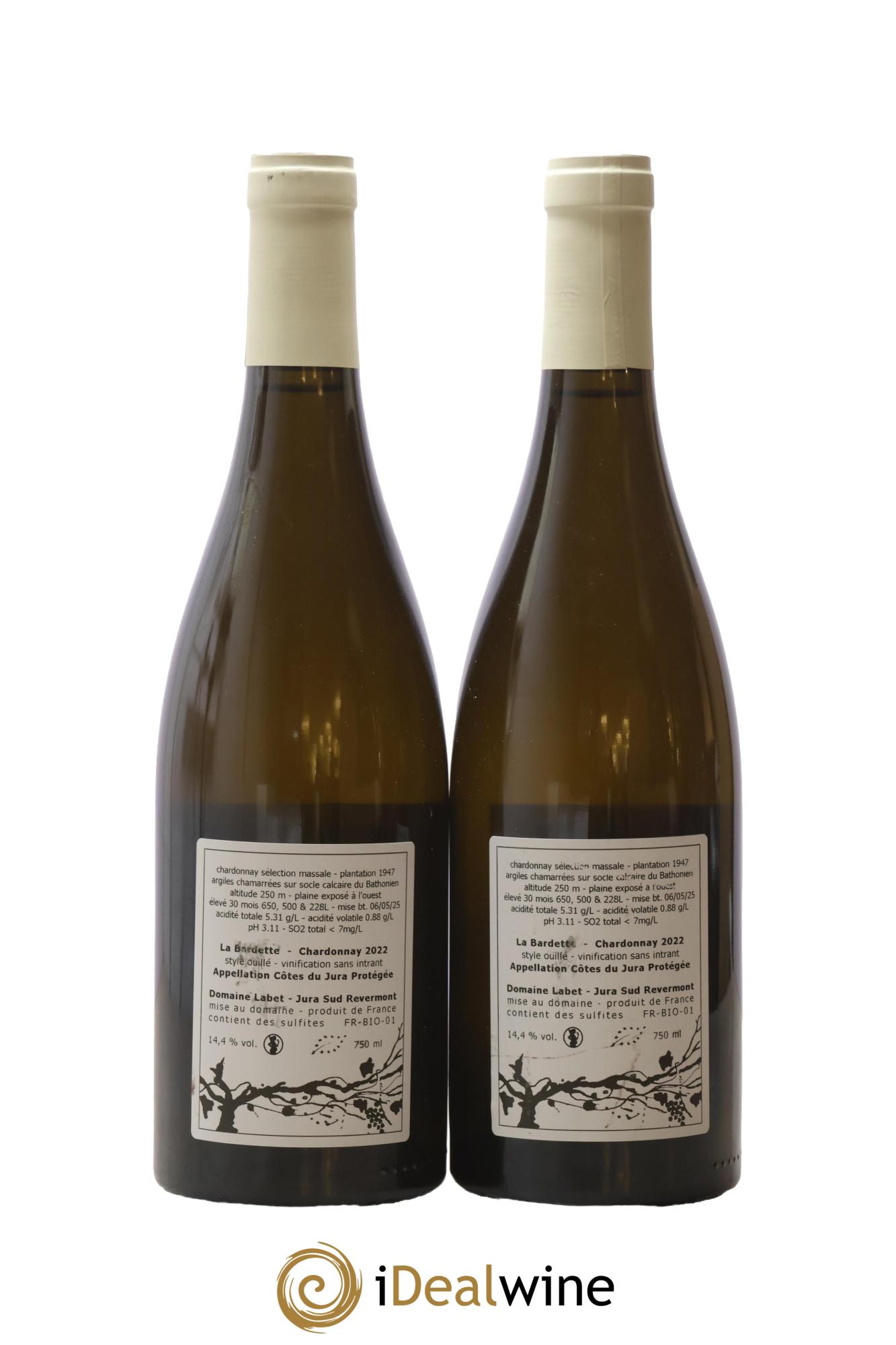 Côtes du Jura Chardonnay La Bardette Romain - Julien - Charline Labet 2022 - Lot of 2 bottles - 1