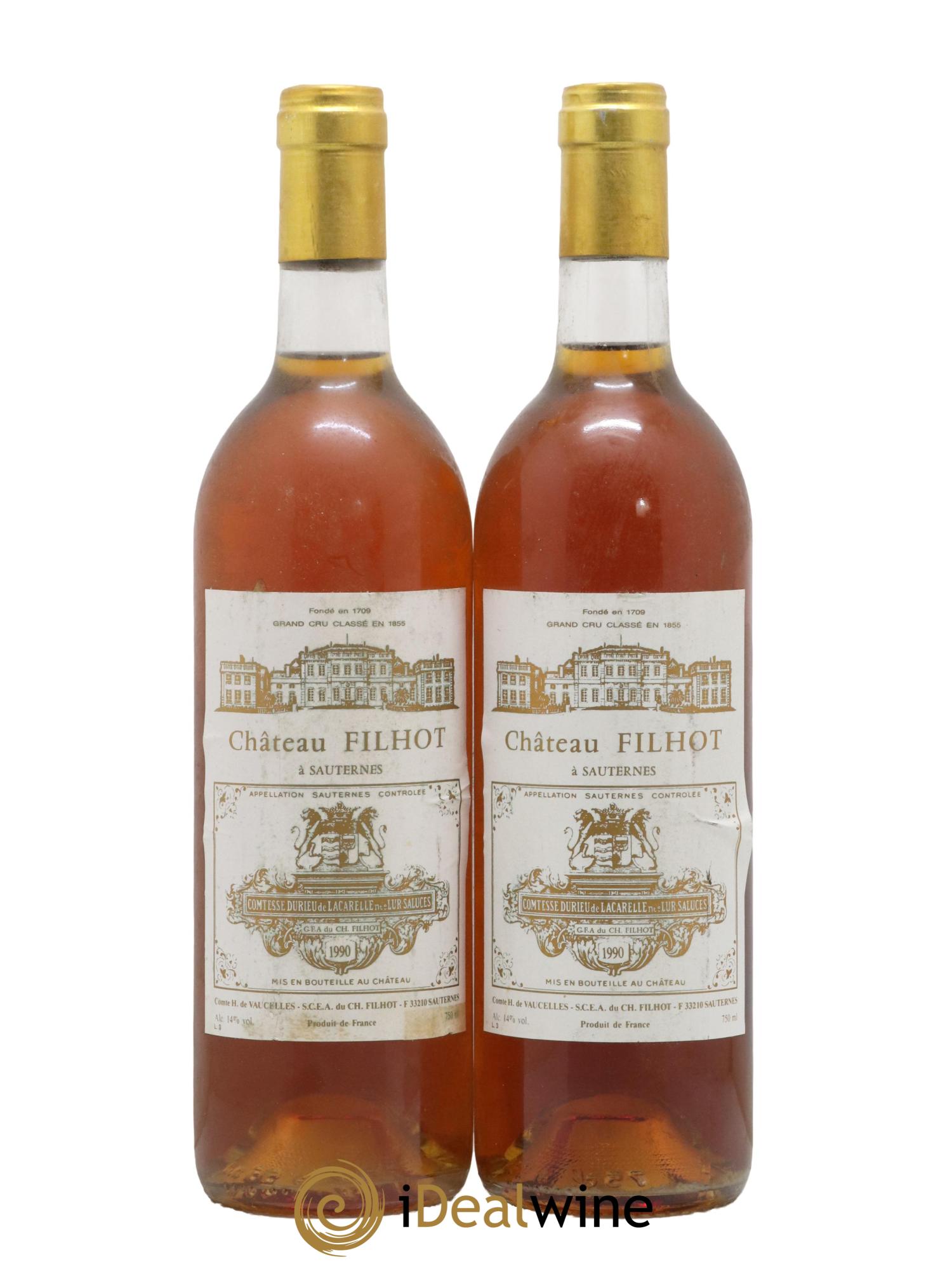 Château Filhot 2ème Grand Cru Classé 1990 - Lot de 2 bouteilles - 0
