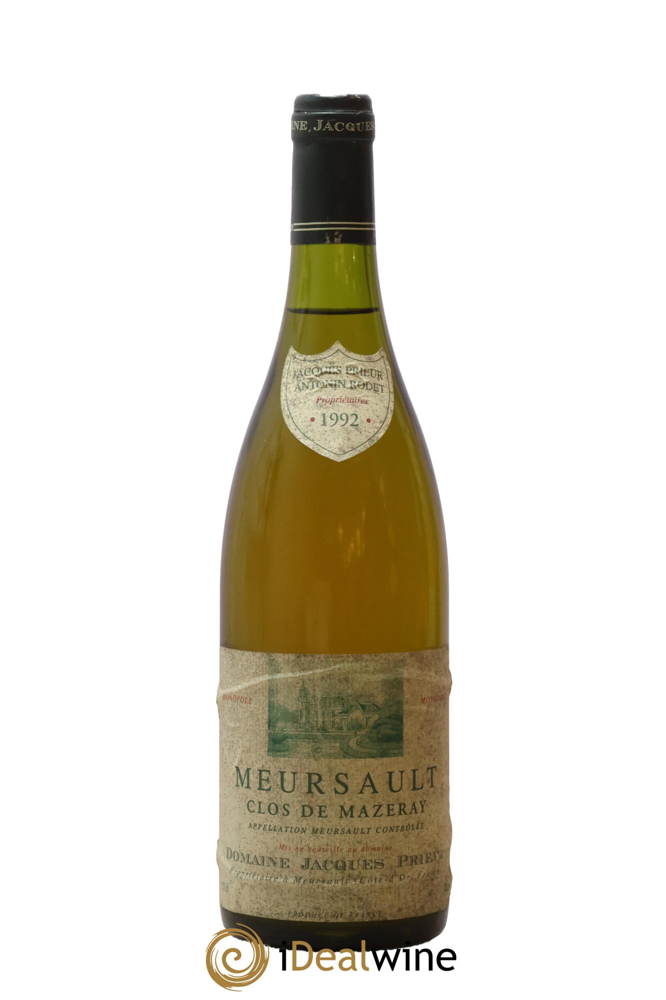 Meursault Clos de Mazeray Monopole Jacques Prieur (Domaine) 1992 - Lot de 1 bouteille - 0