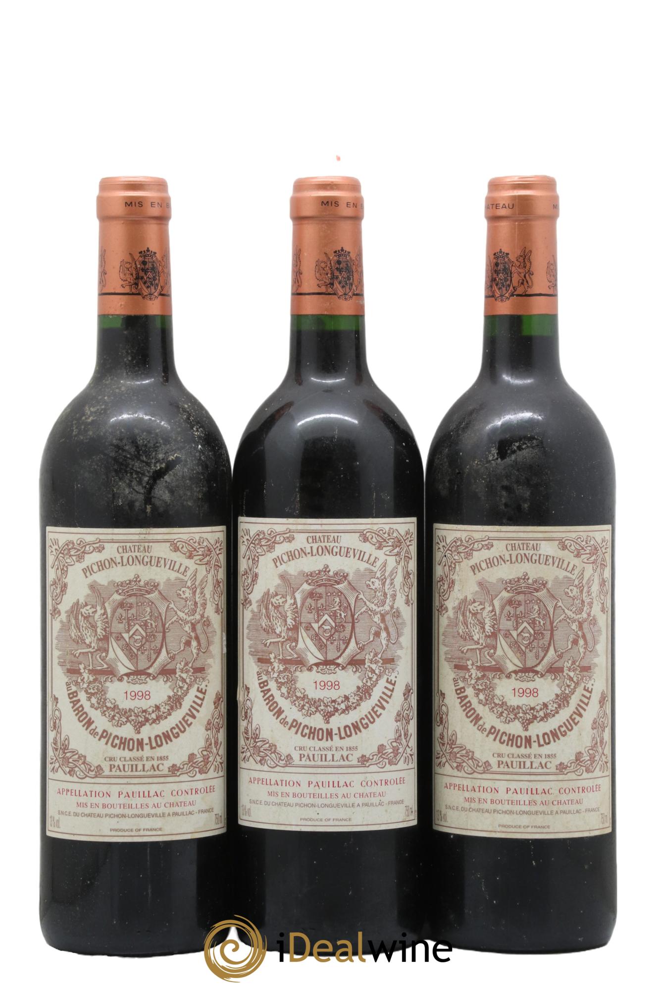 Pichon Longueville Baron 2ème Grand Cru Classé 1998 - Lot of 3 bottles - 0