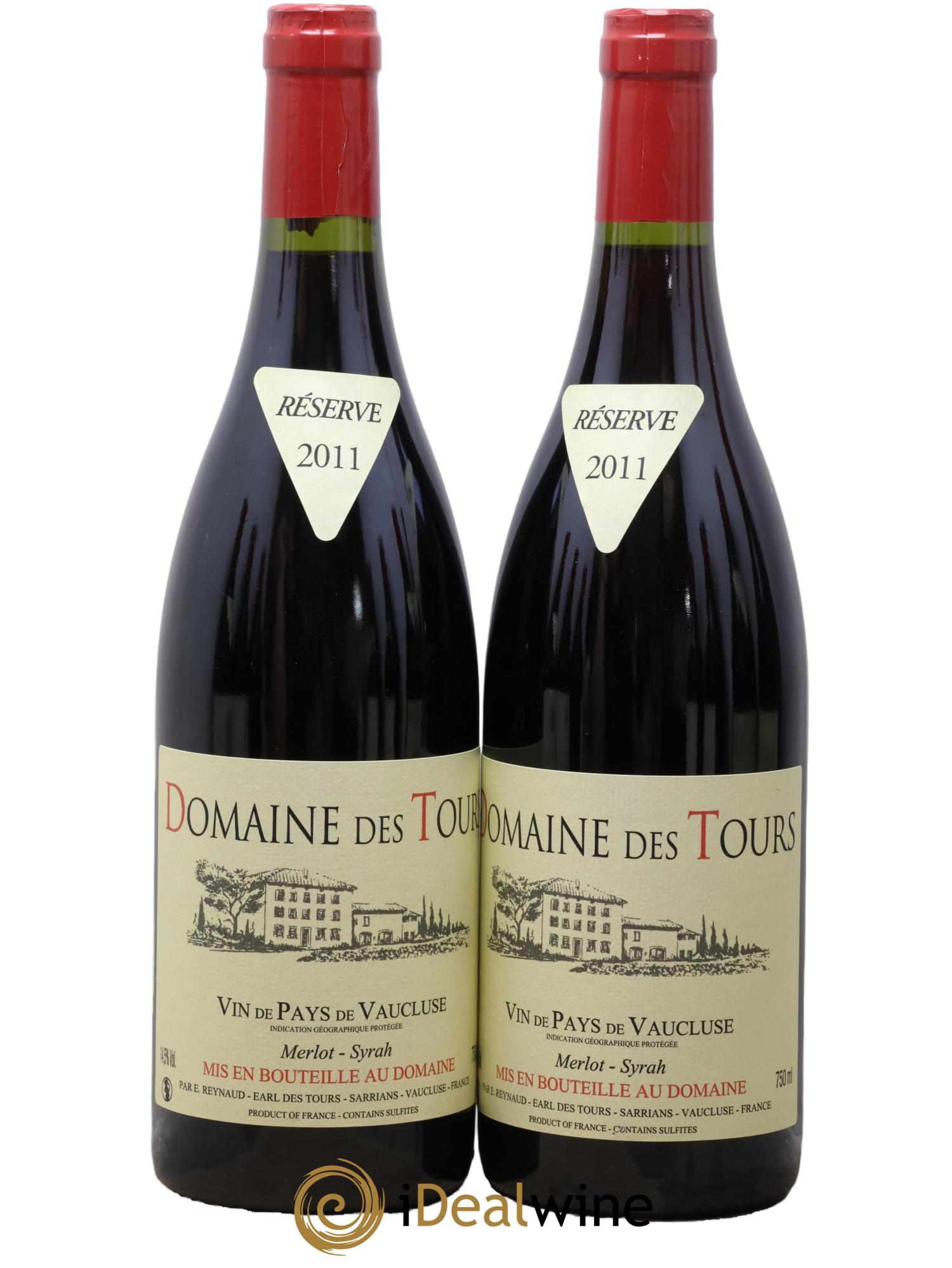 Vaucluse Domaine des Tours Merlot-Syrah Emmanuel Reynaud 2011 - Lot de 2 bouteilles - 0