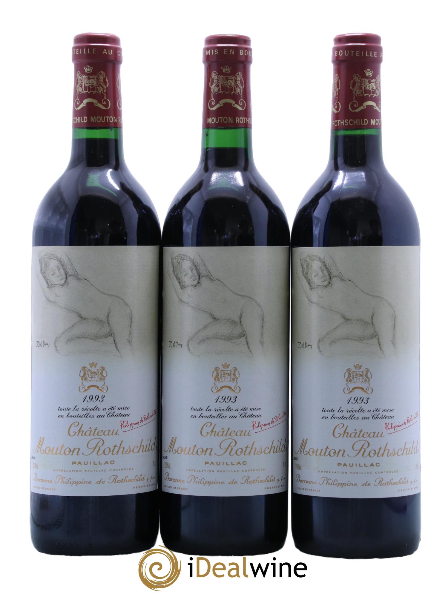 Château Mouton Rothschild 1er Grand Cru Classé 1993 - Lot de 3 bouteilles - 0