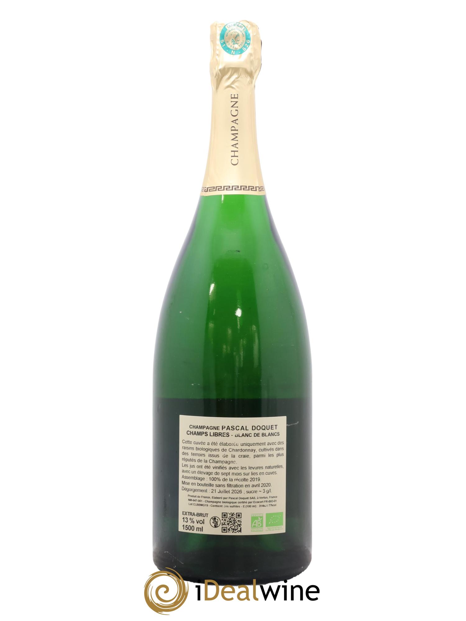 Champagne Extra-Brut Blanc De Blancs Champs Libres Pascal Doquet - Lot of 1 magnum - 1