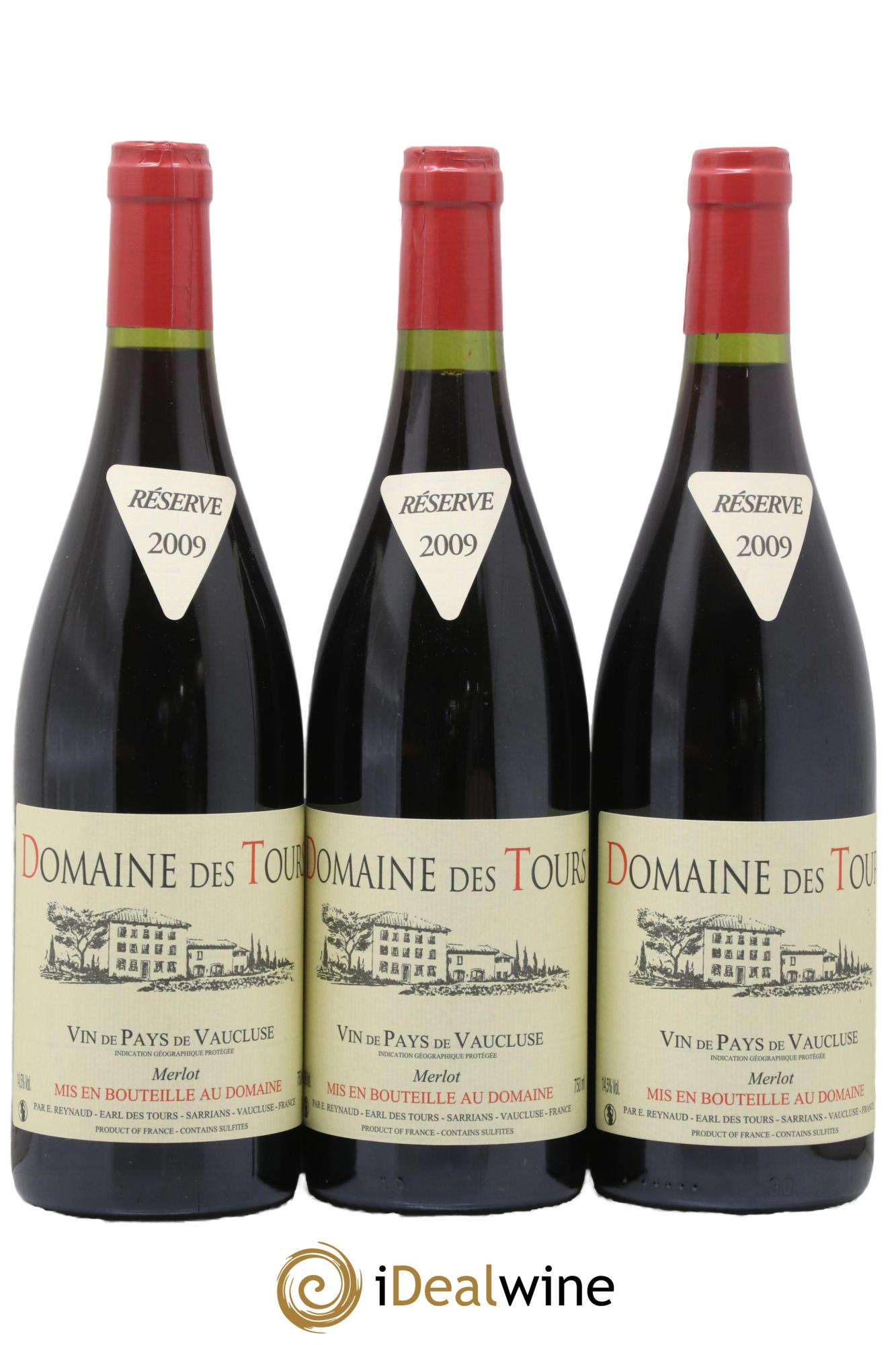 IGP Pays du Vaucluse (Vin de Pays du Vaucluse) Domaine des Tours Merlot Emmanuel Reynaud 2009 - Lot de 3 bouteilles - 0