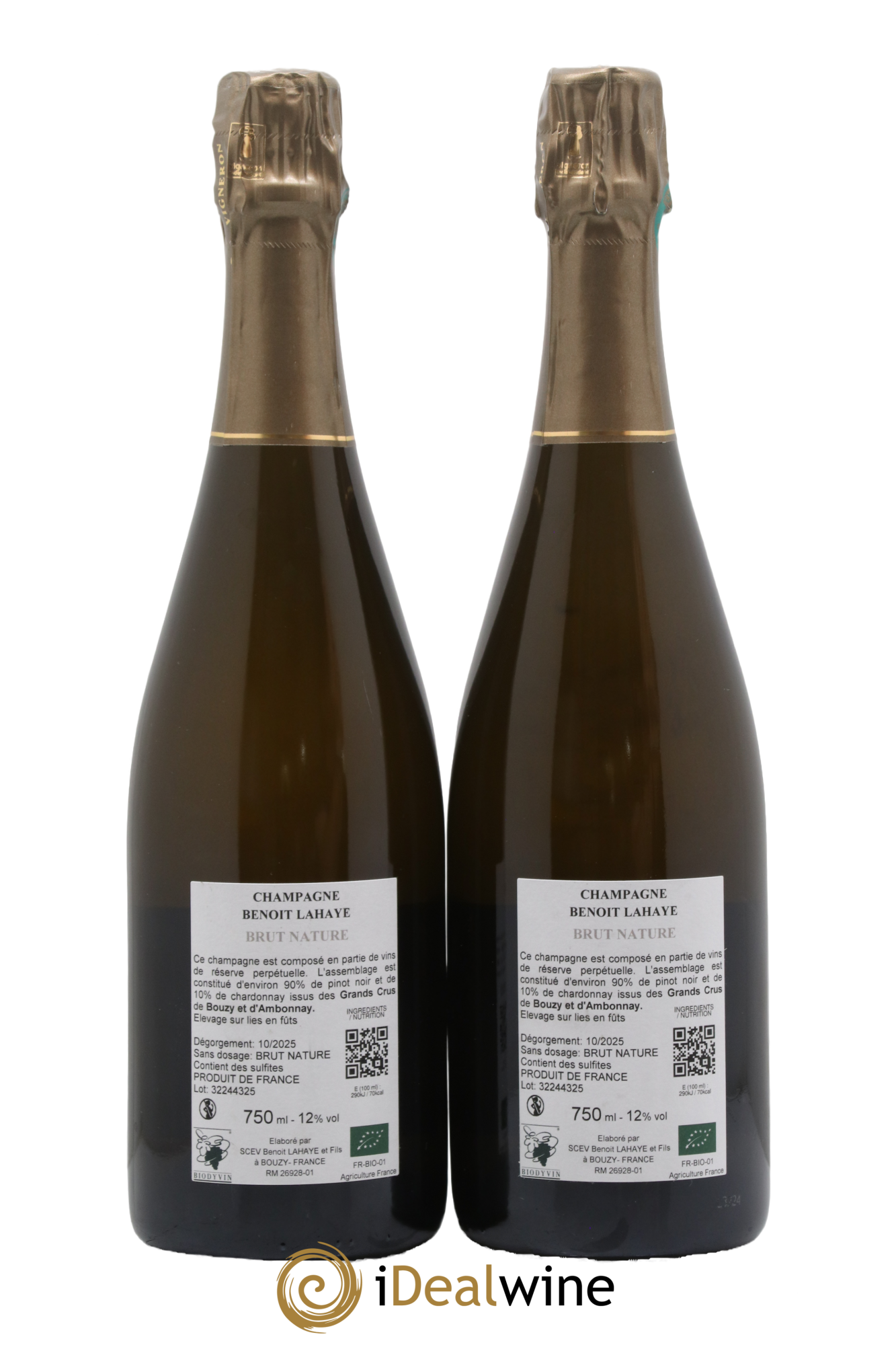 Grand Cru Brut Nature Benoît Lahaye - Lot of 2 bottles - 1
