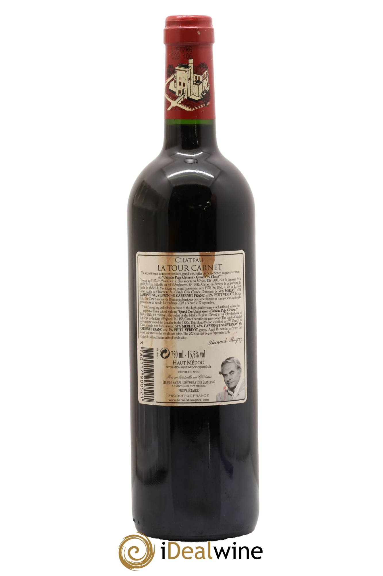 Château la Tour Carnet 4ème Grand Cru Classé 2005 - Lot of 1 bottle - 1