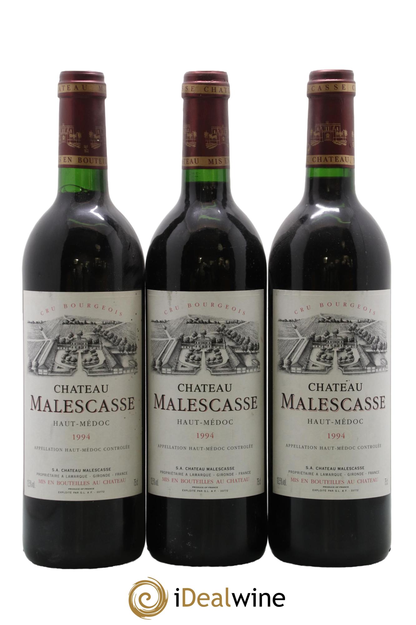Château Malescasse Cru Bourgeois Exceptionnel 1994 - Lot de 3 bouteilles - 0