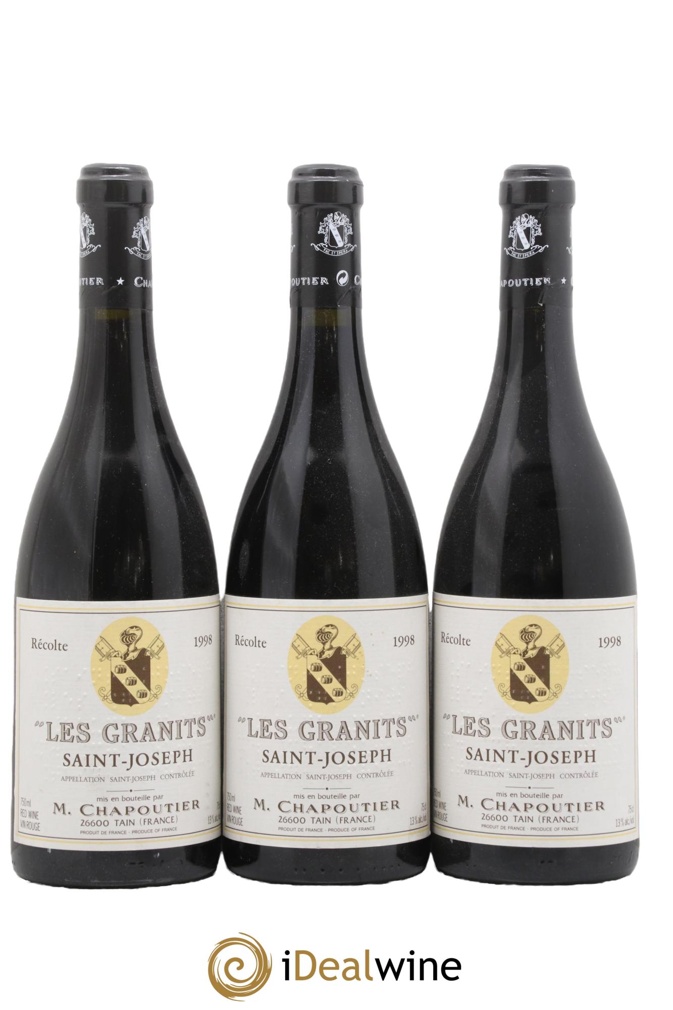 Saint-Joseph Les Granits Chapoutier 1998 - Lotto di 3 bottiglie - 0