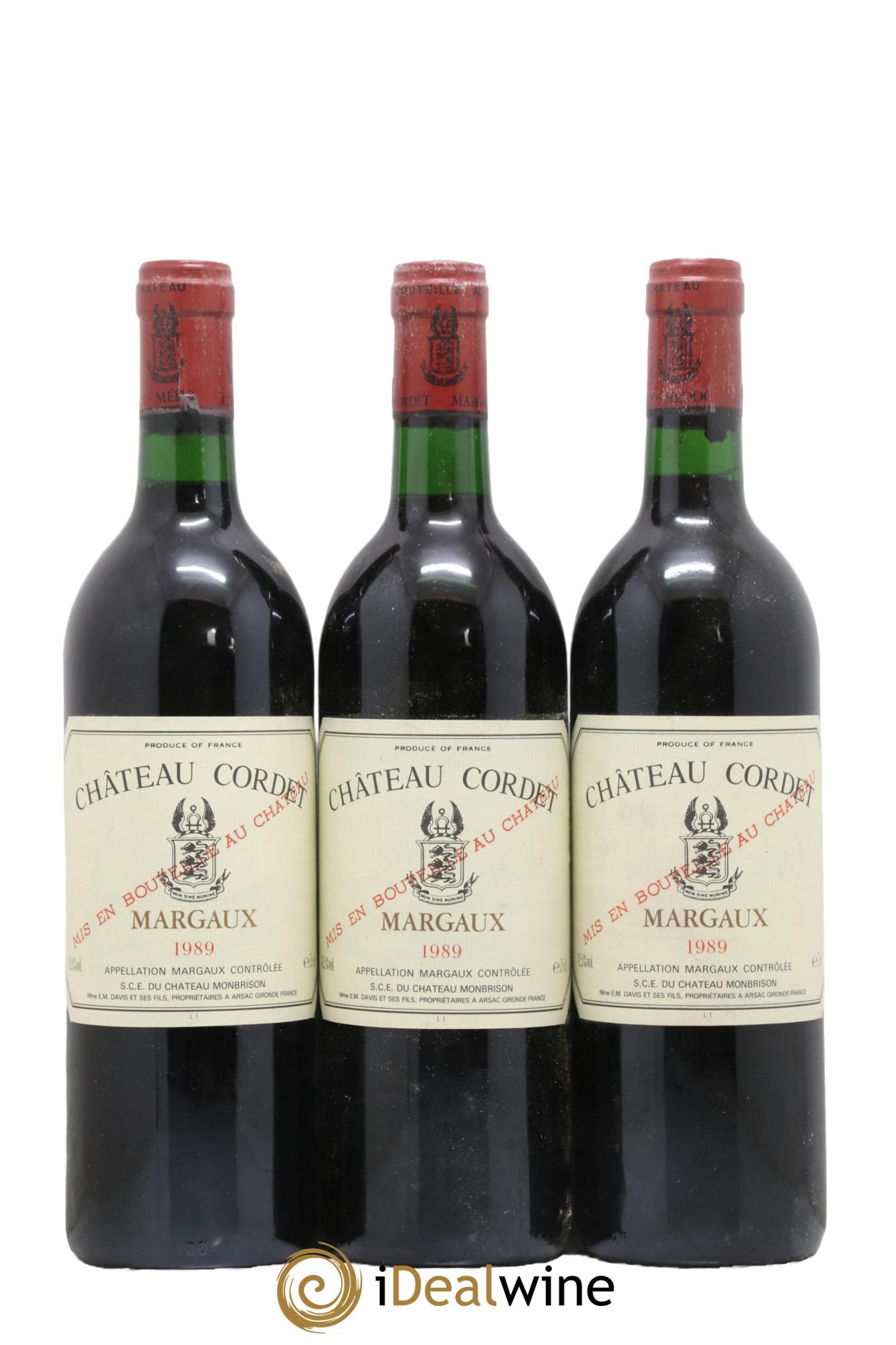 Bordeaux Margaux Chateau Cordet 1989 - Lot de 3 bouteilles - 0