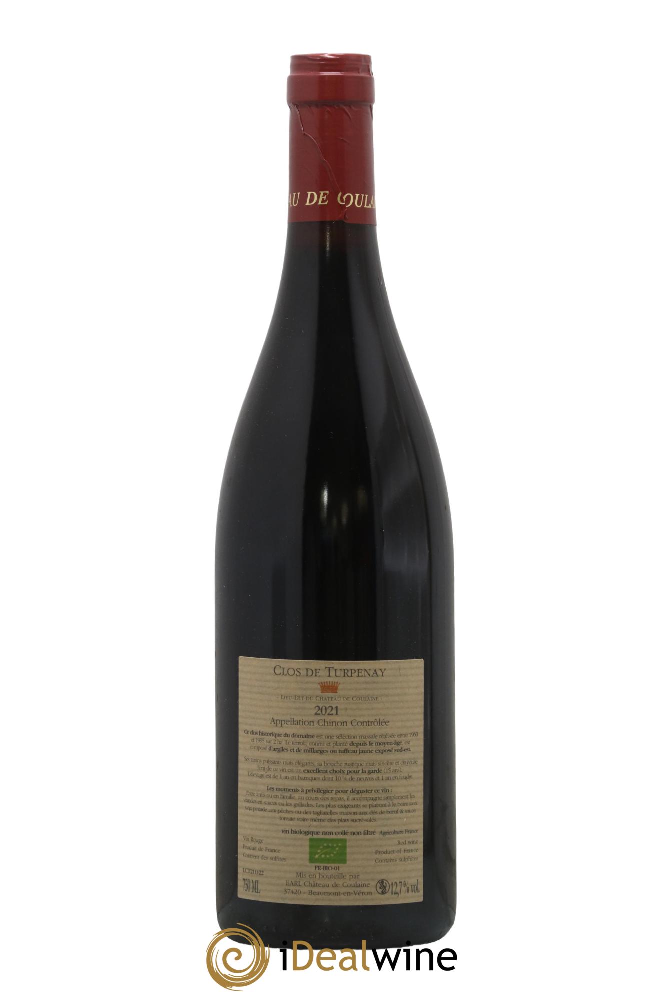 Chinon Clos De Turpenay Château de Coulaine 2021 - Lot de 1 bouteille - 1