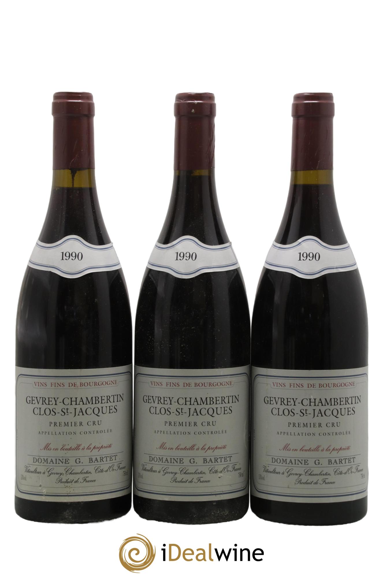 Gevrey-Chambertin 1er Cru Clos St-Jacques Domaine Bartet 1990 - Lot de 3 bouteilles - 0