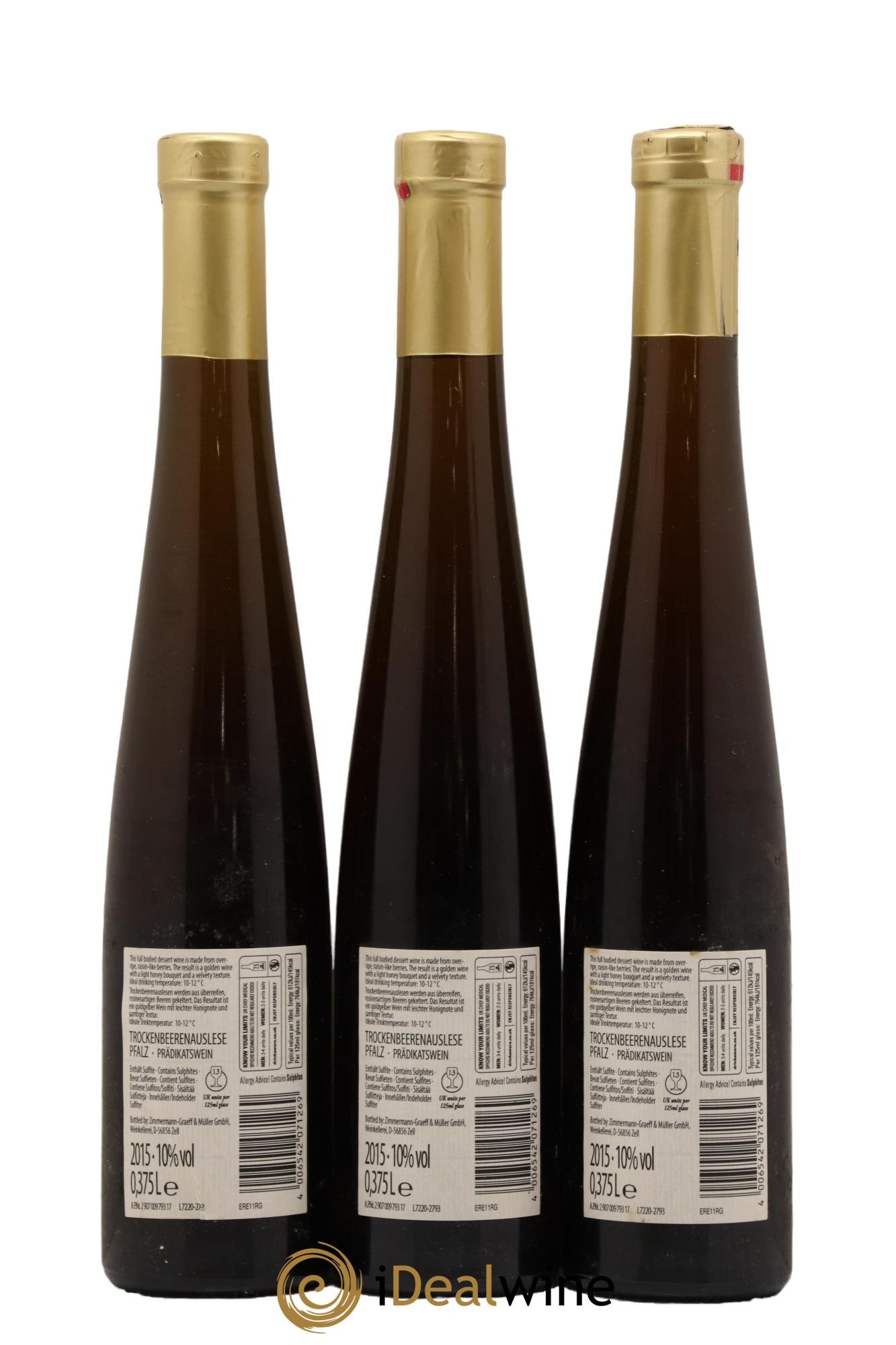 Allemagne Pfalz Trockenbeerenauslese Roman Graeff 2015 - Lot de 3 demi bouteilles - 1