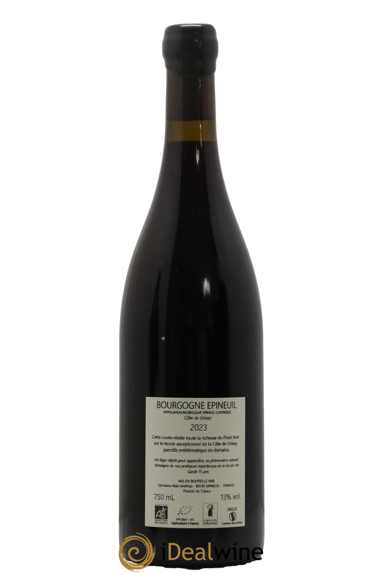 Bourgogne Epineuil Côte de Grisey Alain Mathias 2023 - Lot de 1 bouteille - 1