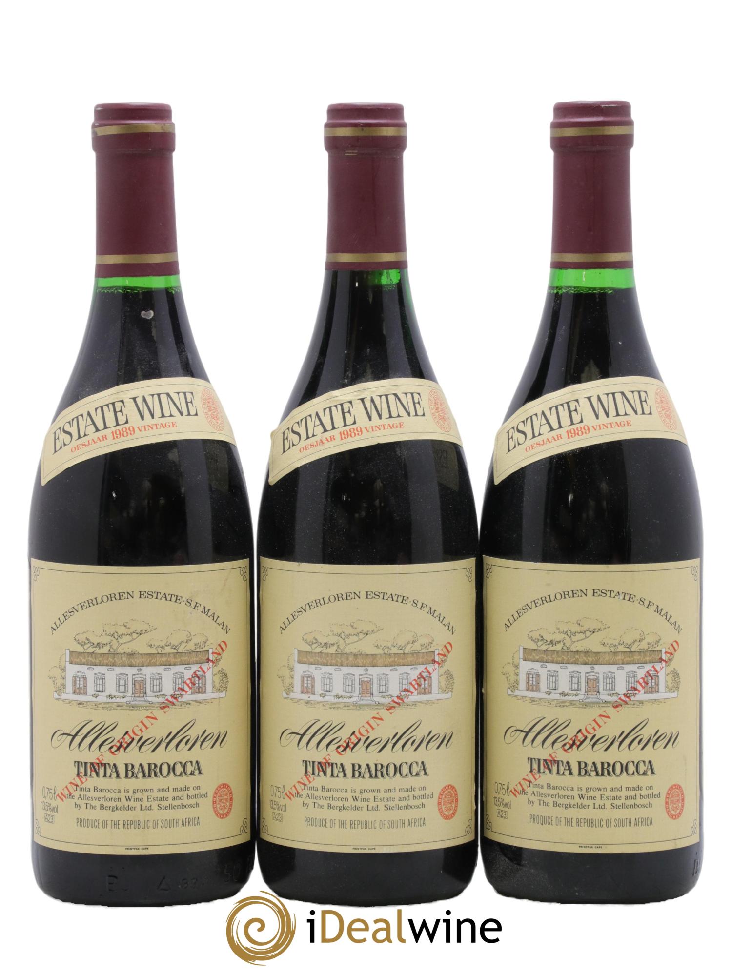 Afrique du Sud Tinta Barocca Allesverloren 1989 - Lot de 3 bouteilles - 0