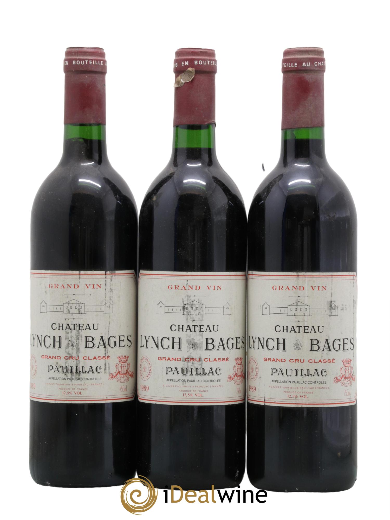 Château Lynch Bages 5ème Grand Cru Classé 1989 - Lot de 3 bouteilles - 0