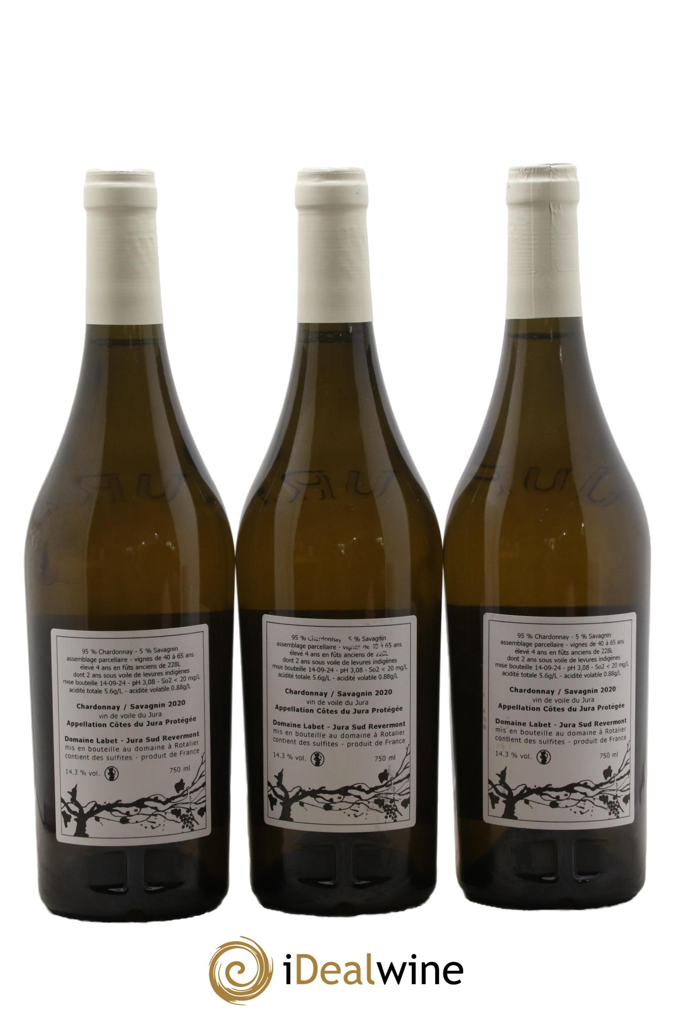Côtes du Jura Vin de Voile Chardonnay-Savagnin cuvée de garde Romain - Julien - Charline Labet 2020 - Lot de 3 bouteilles - 1