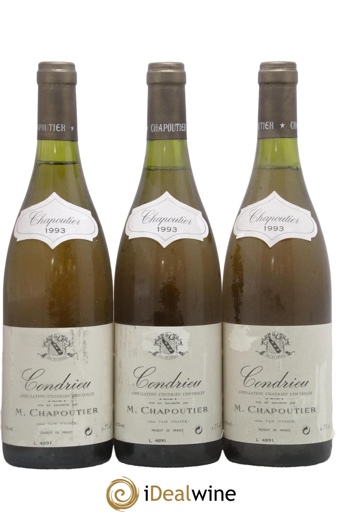 Condrieu Chapoutier 1993 - Lot of 3 bottles - 0
