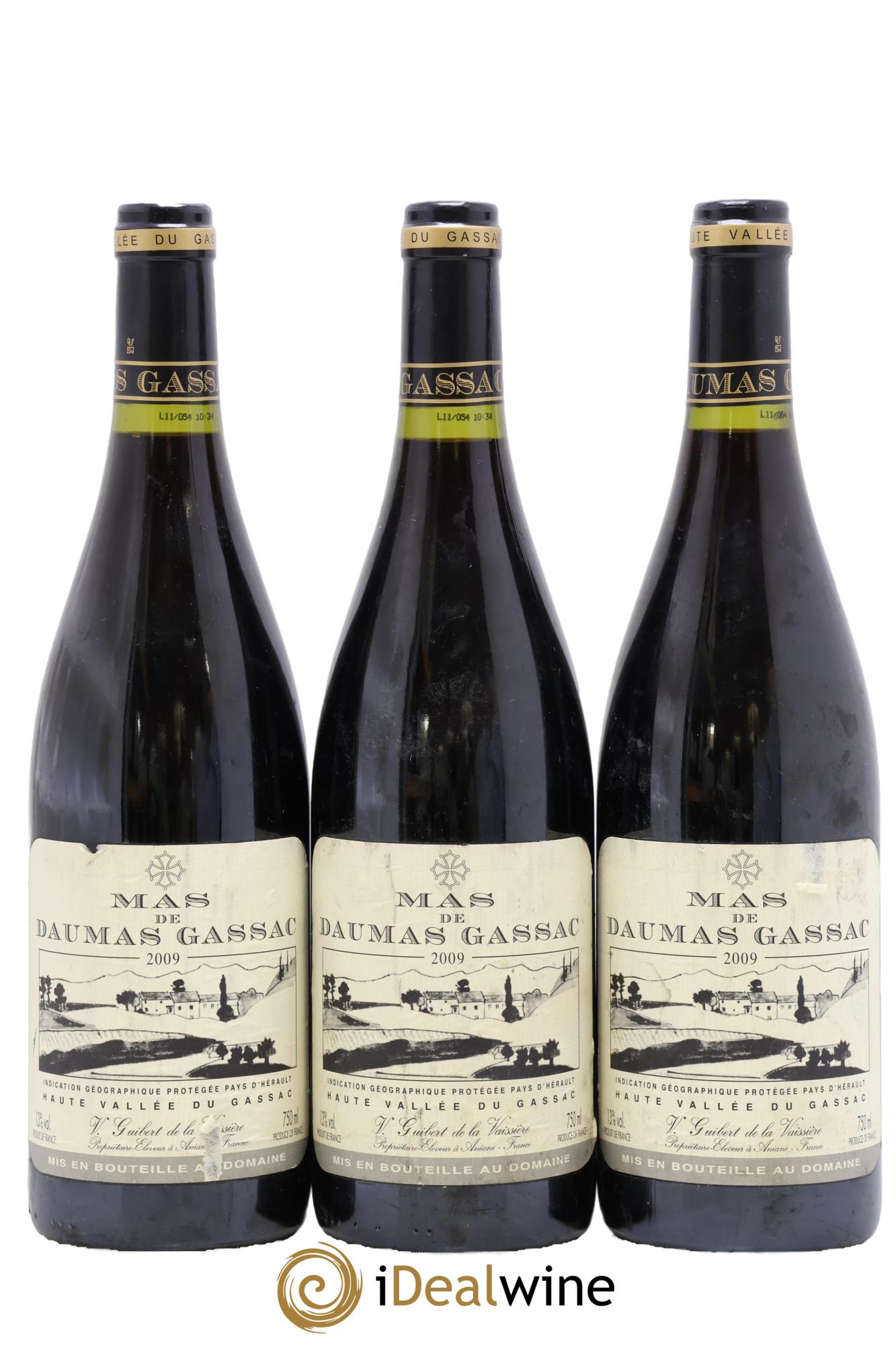 Saint-Guilhem-le-Désert - Cité d'Aniane Mas Daumas Gassac Famille Guibert de La Vaissière 2009 - Lot de 3 bouteilles - 0