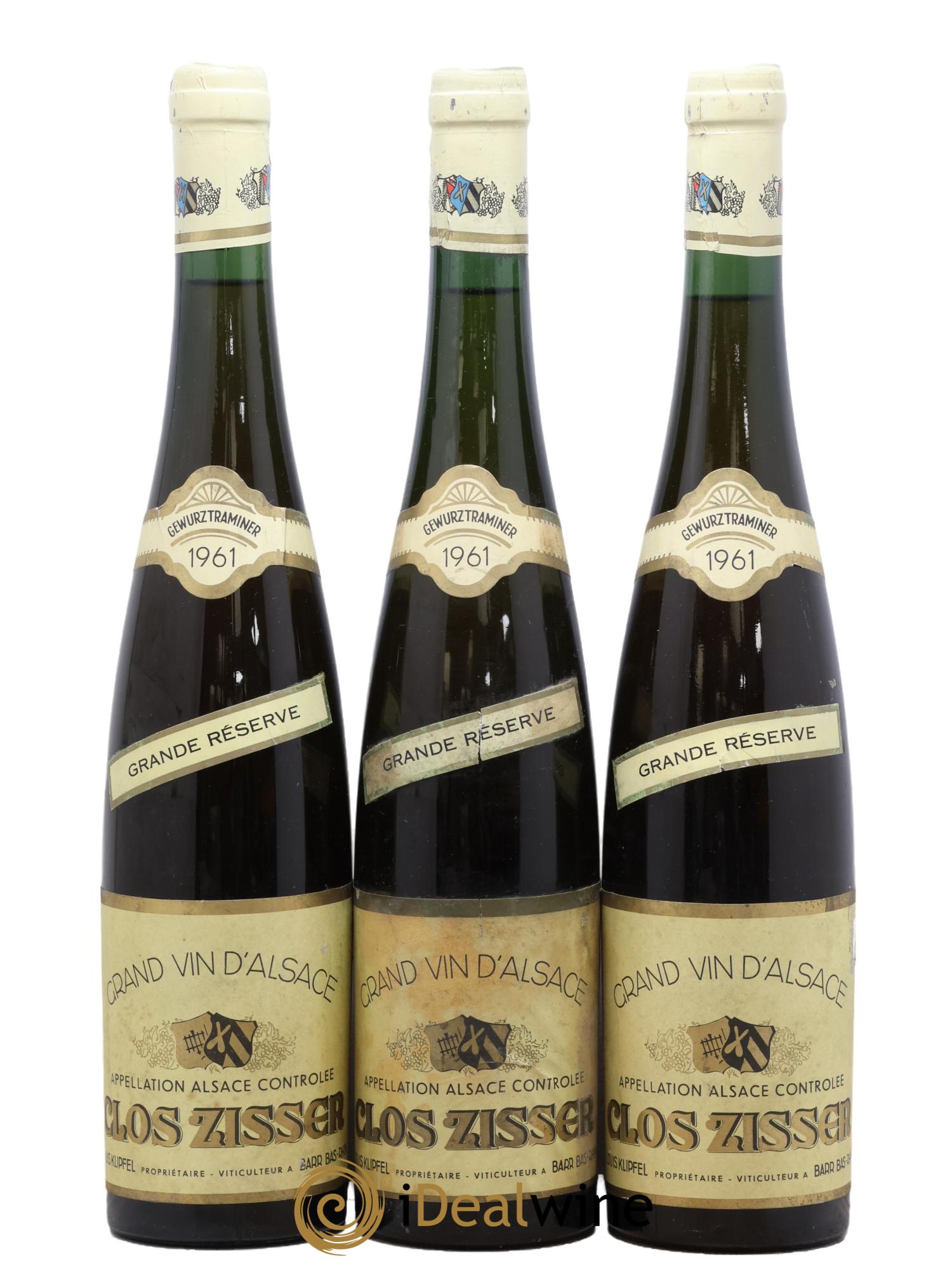 Alsace Gewurztraminer Grande Réserve Clos Zisser Louis Klipfel 1961 - Lotto di 3 bottiglie - 0