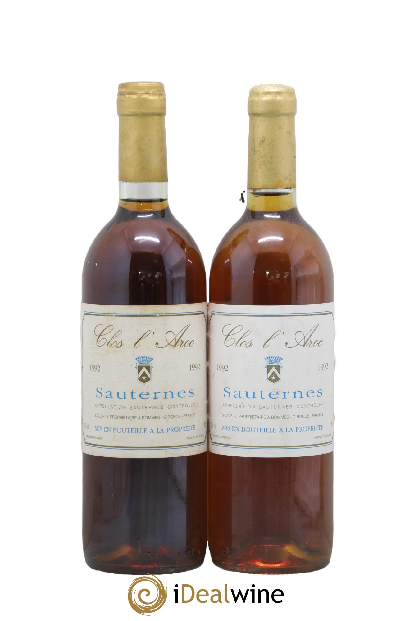 Sauternes Clos L'Aroc 1992 - Lotto di 2 bottiglie - 0