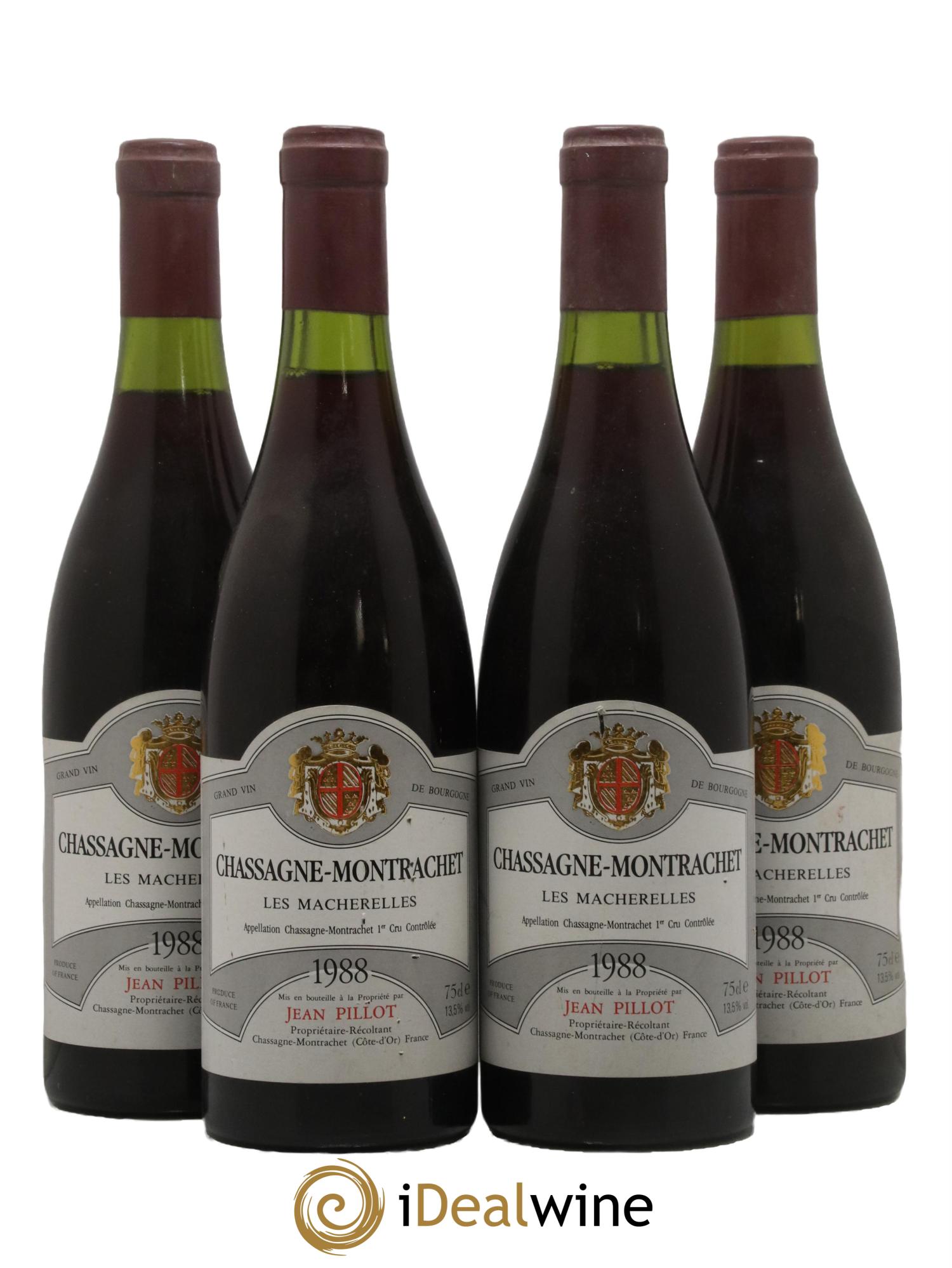Chassagne-Montrachet 1er Cru Les Macherelles Jean Pillot 1988 - Lot de 4 bouteilles - 0