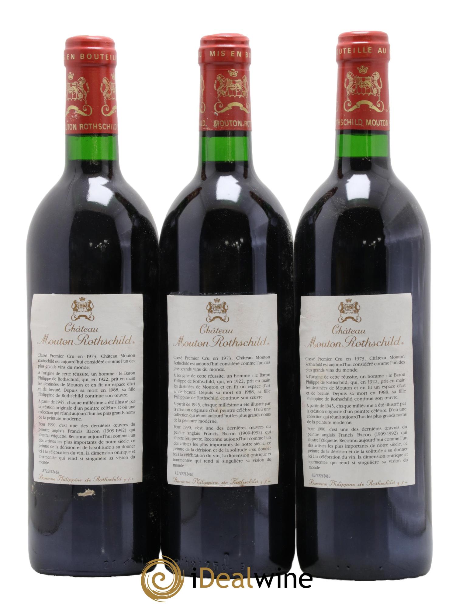 Château Mouton Rothschild 1er Grand Cru Classé 1990 - Lot de 3 bouteilles - 1