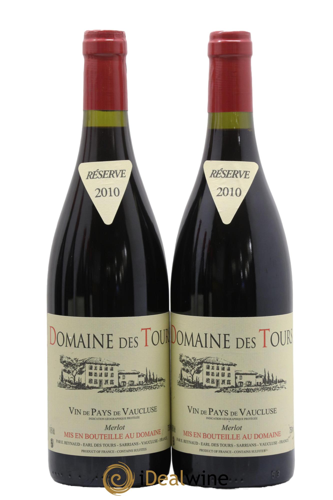 IGP Pays du Vaucluse (Vin de Pays du Vaucluse) Domaine des Tours Merlot Emmanuel Reynaud 2010 - Lot of 2 bottles - 0