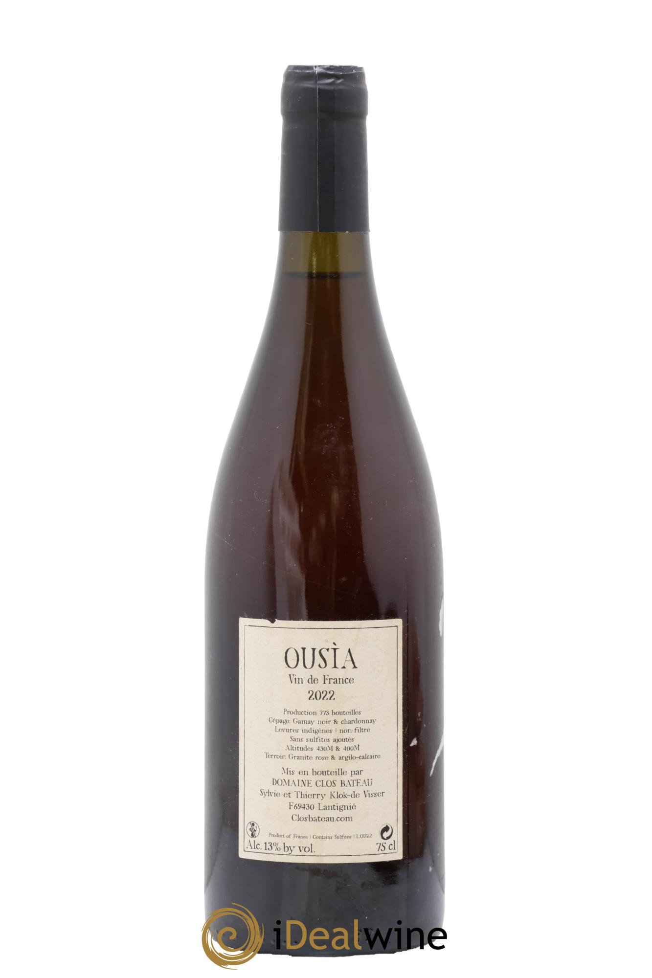 Vin de France Ousia Clos Bateau 2022 - Lot de 1 bouteille - 1