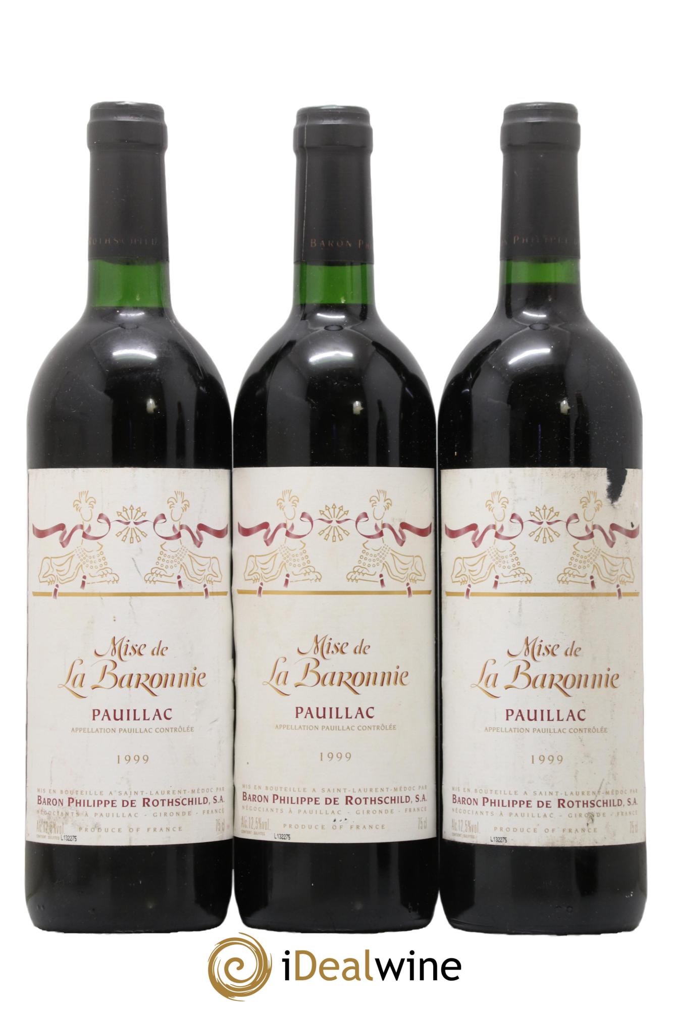 Pauillac Baronnie Philippe De Rothschild 1999 - Lot de 3 bouteilles - 0