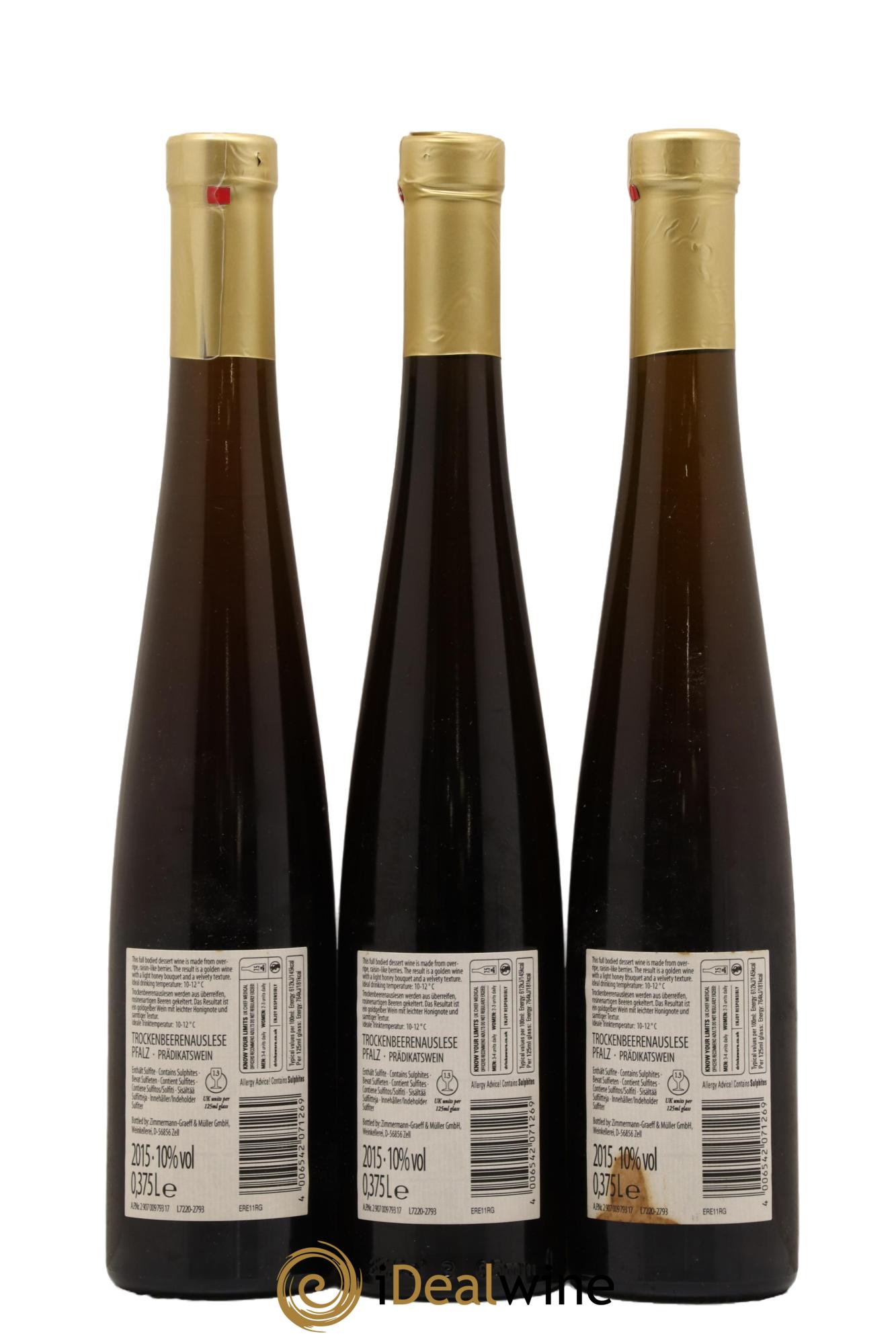 Allemagne Pfalz Trockenbeerenauslese Roman Graeff 2015 - Lot de 3 demi bouteilles - 1