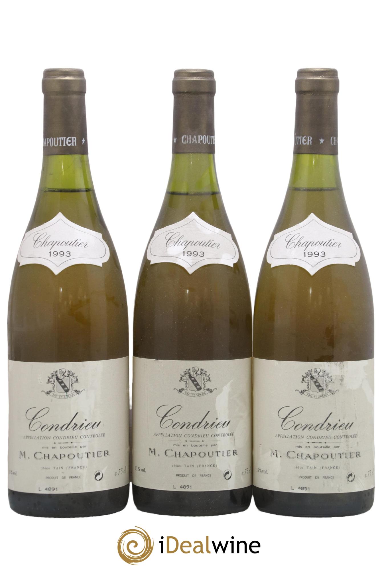 Condrieu Chapoutier 1993 - Lot of 3 bottles - 0