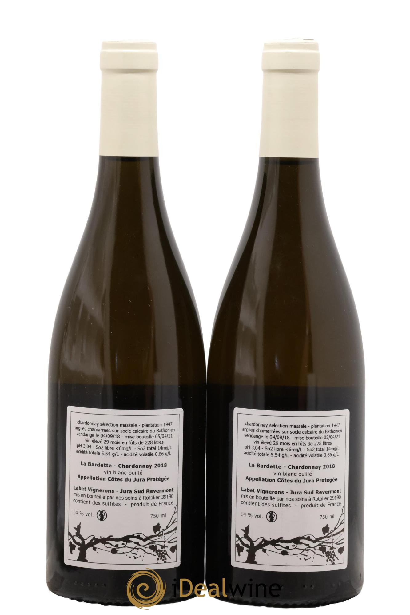 Côtes du Jura Chardonnay La Bardette Romain - Julien - Charline Labet 2018 - Lot de 2 bouteilles - 1