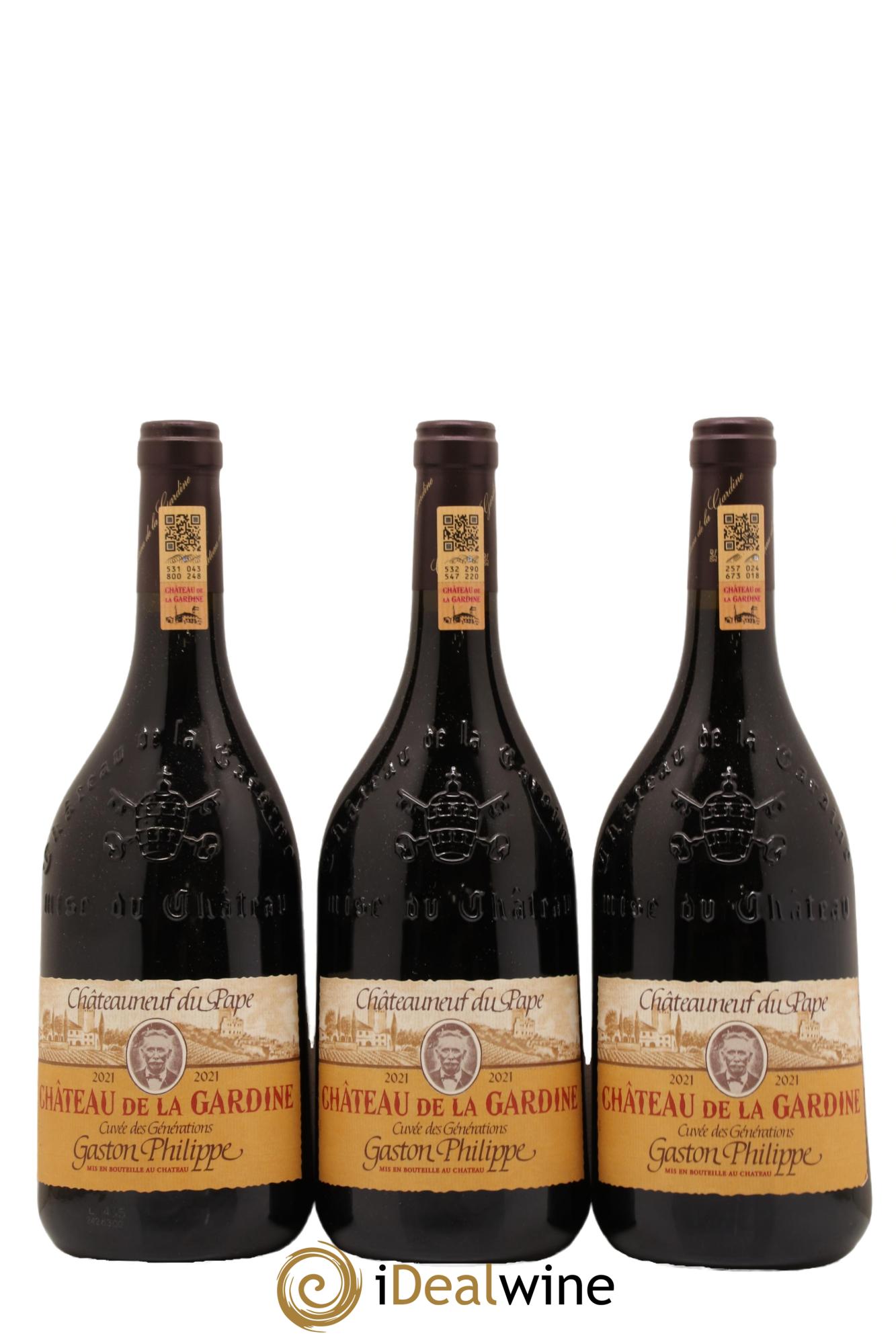 Châteauneuf-du-Pape Château de La Gardine Cuvée des Générations Gaston Philippe Famille Brunel 2021 - Lot de 3 bouteilles - 0