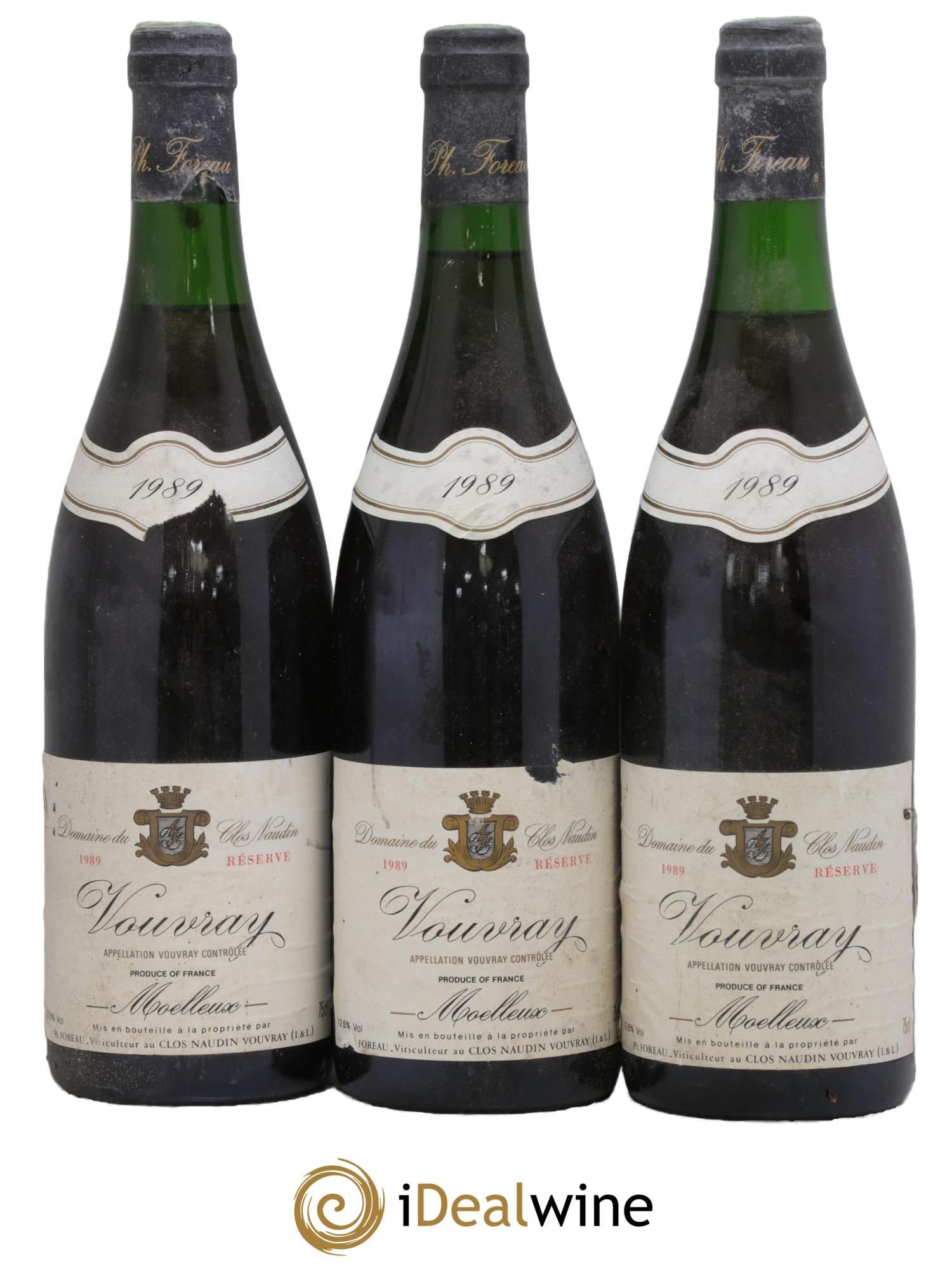 Vouvray Moelleux Réserve Clos Naudin - Philippe Foreau 1989 - Lot of 3 bottles - 0