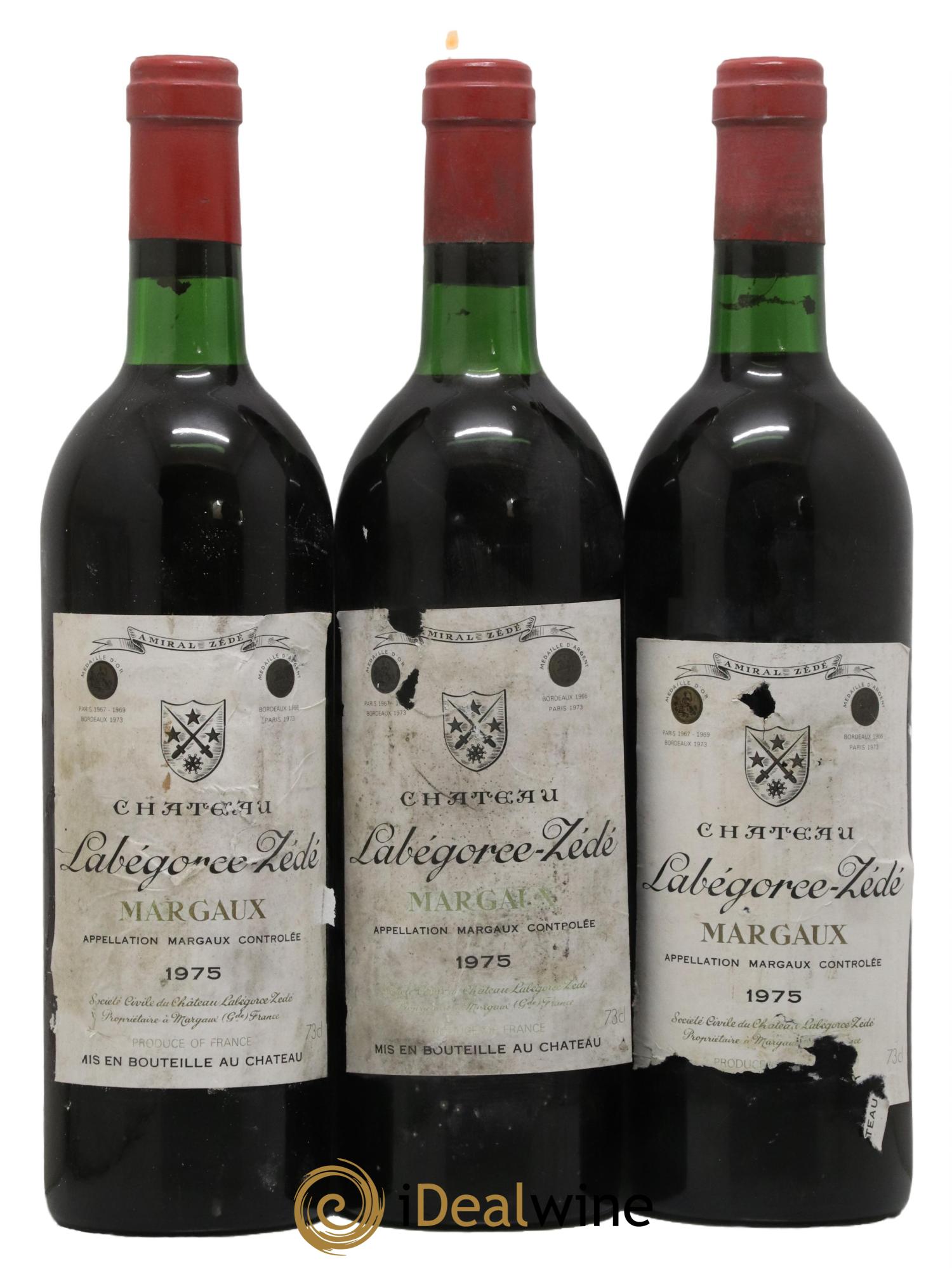 Château Labegorce Zédé Cru Bourgeois 1975 - Lot de 3 bouteilles - 0