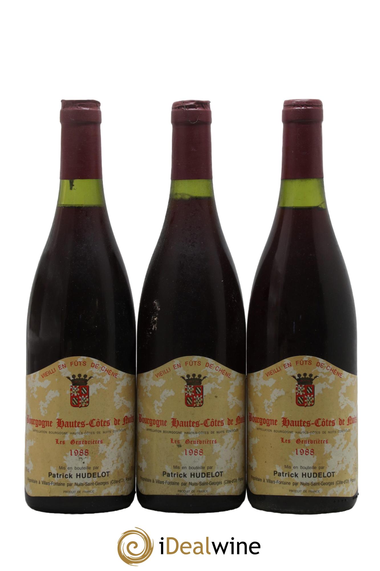 Hautes-Côtes de Nuits Les Genevrières Patrick Hudelot 1988 - Lot de 3 bouteilles - 0