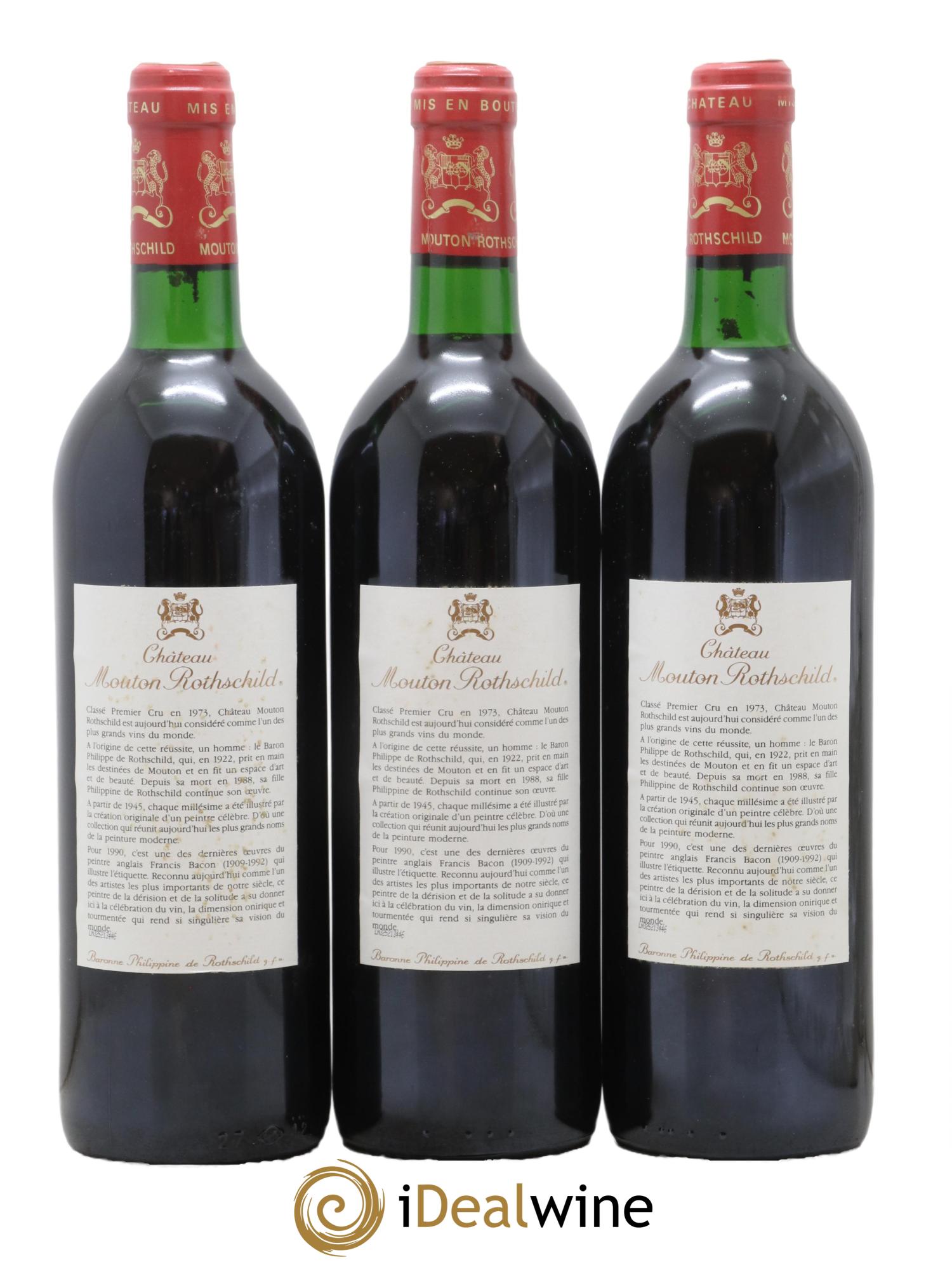 Château Mouton Rothschild 1er Grand Cru Classé 1990 - Lot de 3 bouteilles - 1