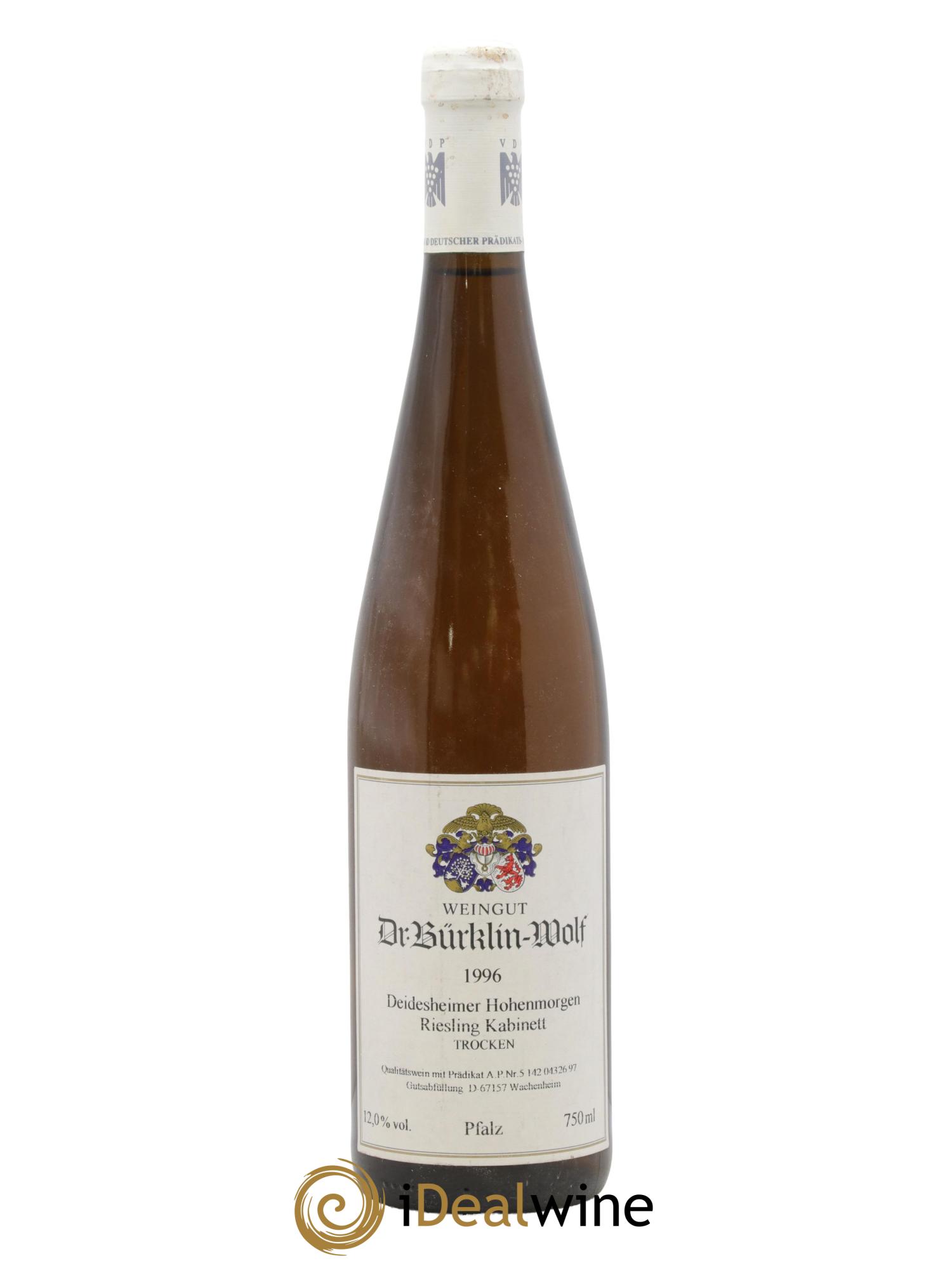 Allemagne Pfalz Deidesheimer Hohenmorgen Riesling Kabinett Trocken Bürklin Wolf 1996 - Posten von 1 Flasche - 0