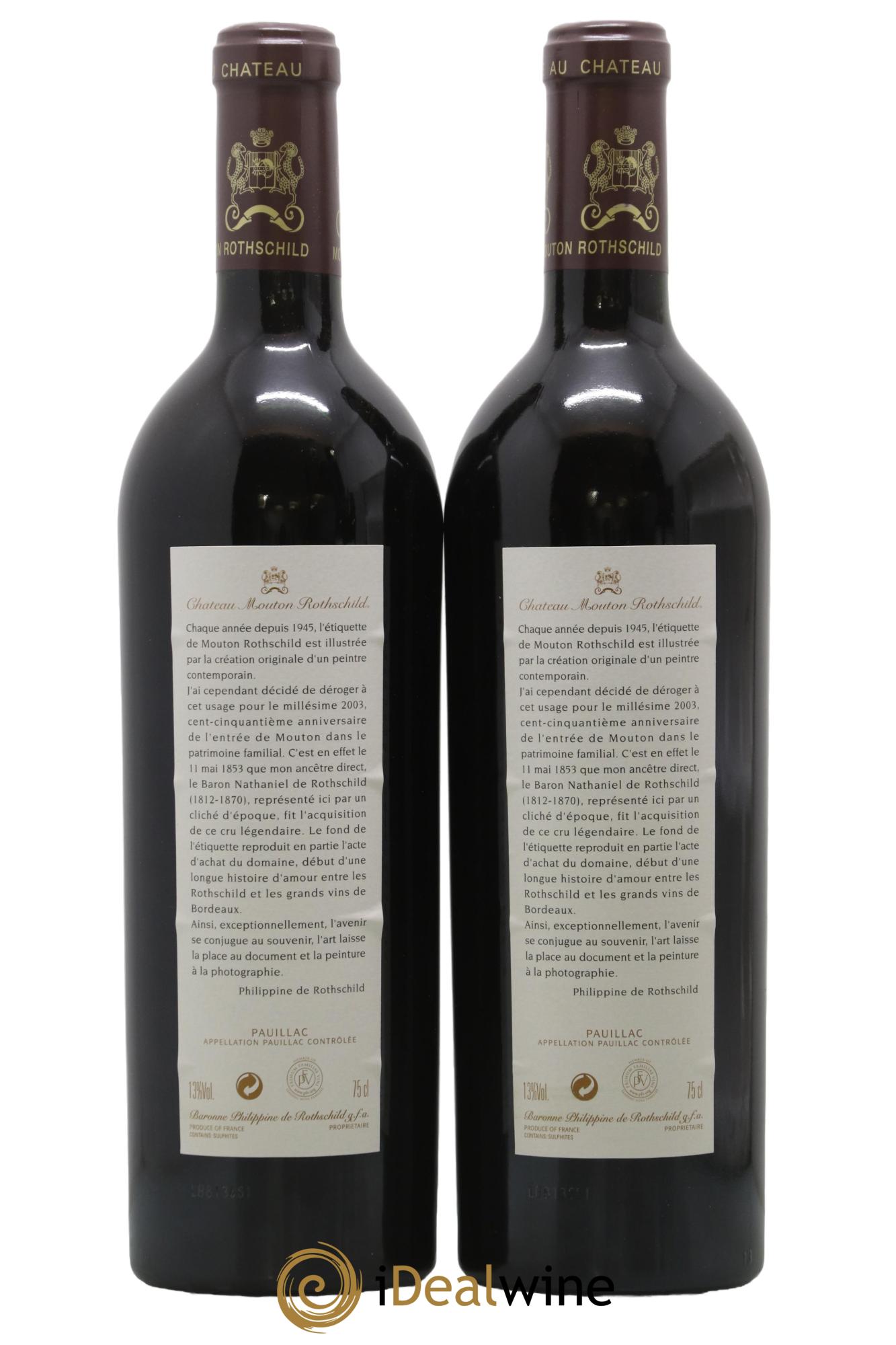 Château Mouton Rothschild 1er Grand Cru Classé 2003 - Lot de 2 bouteilles - 1